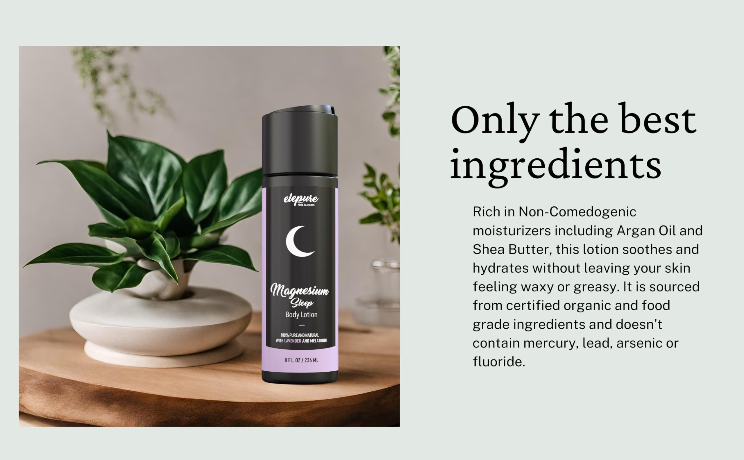 Elepure Pure Elements Magnesium Sleep Lotion with Lavender and Melatonin - Topical Application Night Cream- High Potency - Organic Materials - Large Size - Great Value - 8 fl. oz Elepure Pure Elements uk supplements