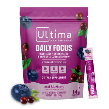 Ultima Replenisher Daily Focus Supplement & Electrolytes Powder - Acai Blueberry, 14 Stickpacks - Hydration Packets, 60mg Caffeine from Green Tea Extract & L-Theanine Ultima Replenisher uk supplements