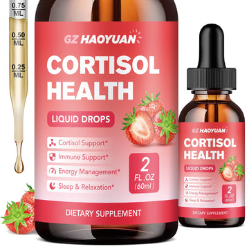 GZ HAOYUAN Cortisol Supplement Liquid Drops for Women and Men with Magnesium, Ashwagandha, L-theanine, Phosphatidylserine for Lower Cortisol, Calm, Mood, Sleep Support - 2 FL.OZ, Strawberry GZ HAOYUAN uk supplements
