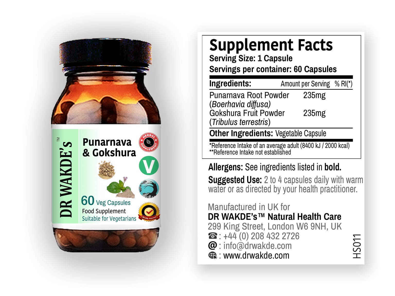 DR WAKDE's Punarnava & Gokshura Capsules (60 Veg Caps, Promotes Healthy Urinary Flush, Ayurvedic Supplement, Vegan, Herbal, All Natural, Made in UK) DR WAKDE's uk supplements