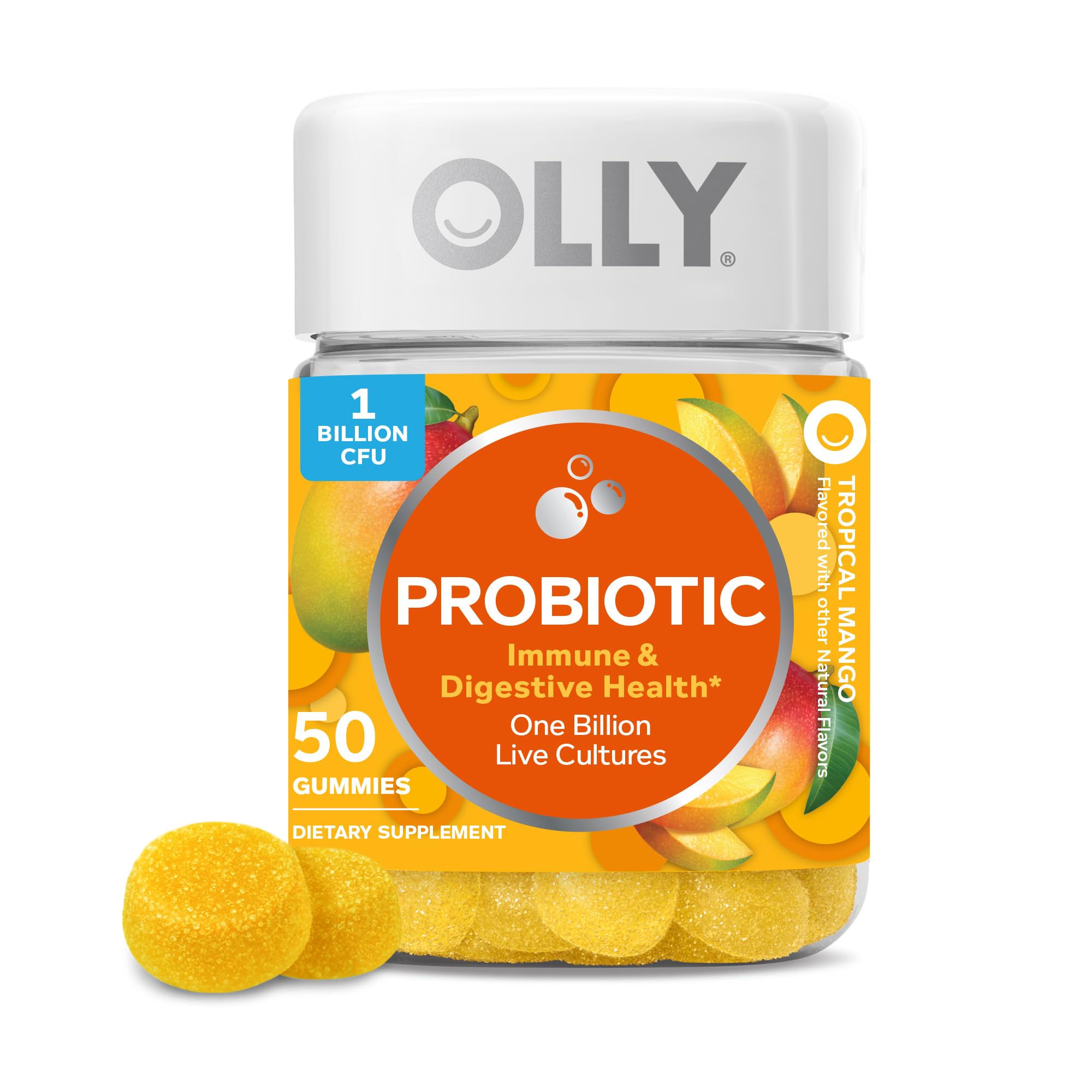 OLLY Probiotic Gummy, Immune and Digestive Support, 1 Billion CFUs, Chewable Probiotic Supplement, Mango, 25 Day Supply - 50 Count OLLY uk supplements