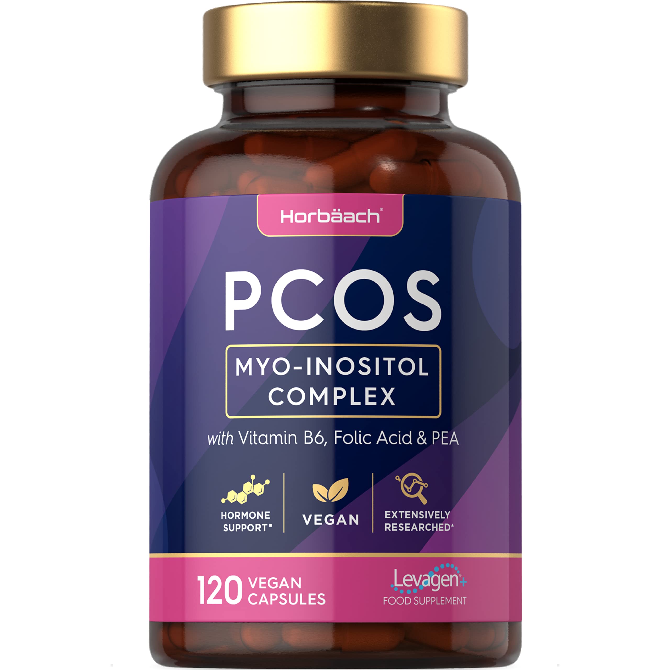 Inositol Supplement for PCOS | 120 Vegan Capsules | Myo-Inositol Complex with Folic Acid Horbäach uk supplements