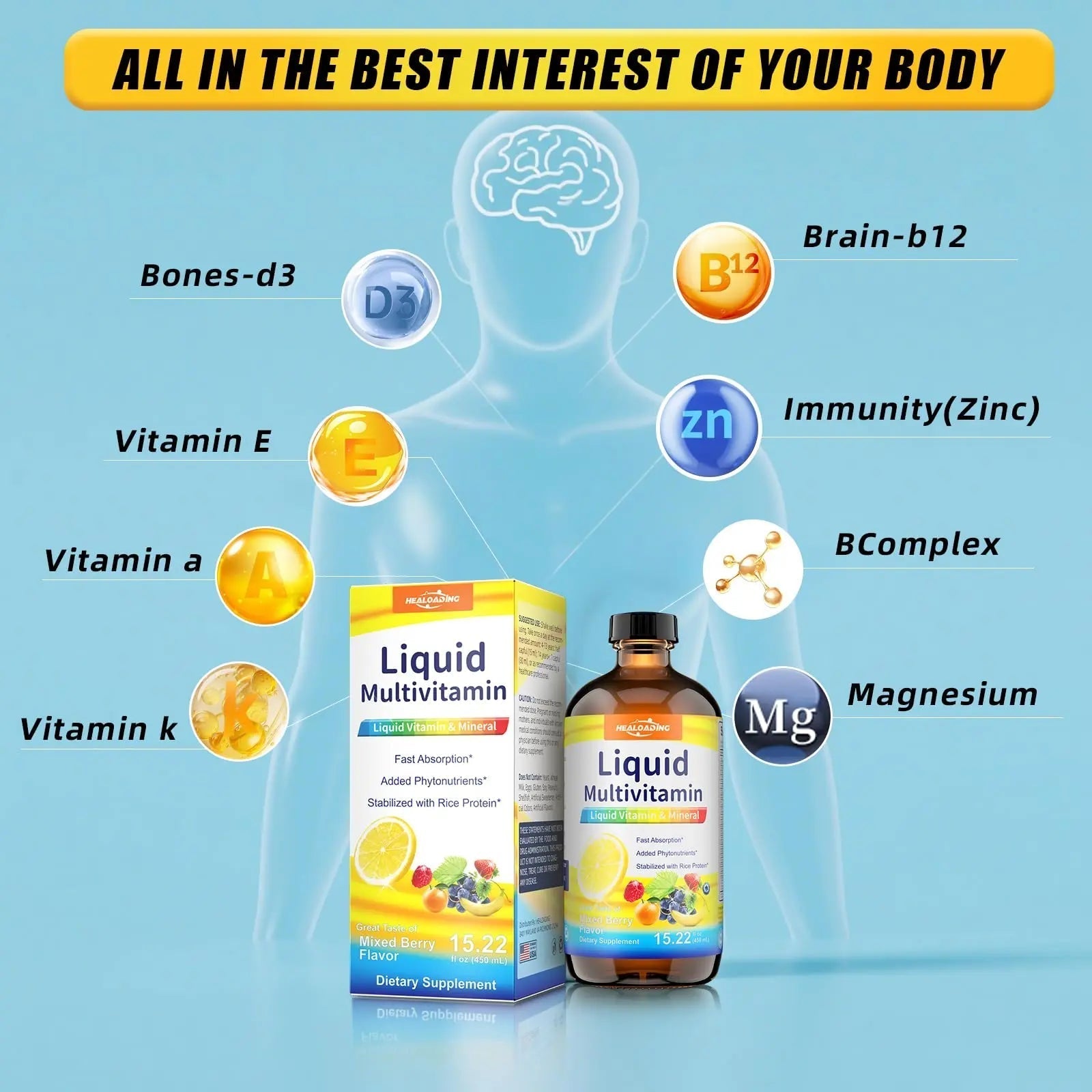HEALOADING Nutritious Liquid Multivitamin for Women：Liquid Multi Vitamin with Amino Acids Zinc Selenium Mixed Fruit Flavor HEALOADING uk supplements