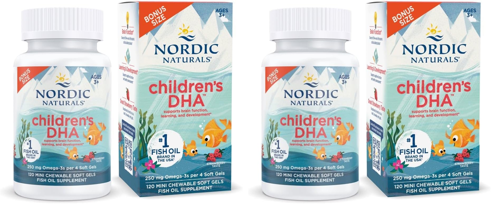 Nordic Naturals Children’s DHA, Strawberry - 120 Mini Chewable Soft Gels for Kids - 250 mg Omega-3 with EPA & DHA - Brain Development & Function - Non-GMO - 30 Servings (Pack of 2) Nordic Naturals uk supplements