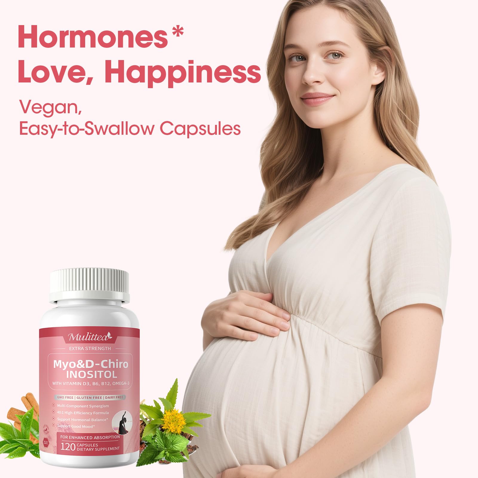 Mulittea Myo-Inositol & D-Chiro Supplement for Women - 14-in-1 Liposomal Inositol with Folic Acid,Omega-3 & Multivitamin for Hormone Balance,Support Ovarian,Skin & Mood- 40:1 Vegan 120 Capsules Mulittea uk supplements