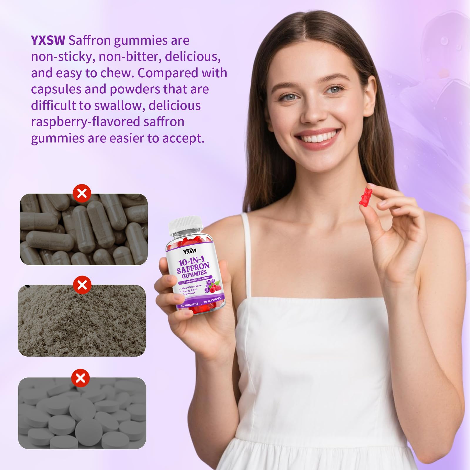 YXSW Saffron Gummies, Saffron Supplements for Kids & Adults with Ashwagandha, L-Theanine, Lemon Balm, Vitamin D3, B6, Magnesium & Zinc - Support Focus, Relaxation, Raspberry Flavor, 120 Count YXSW uk supplements