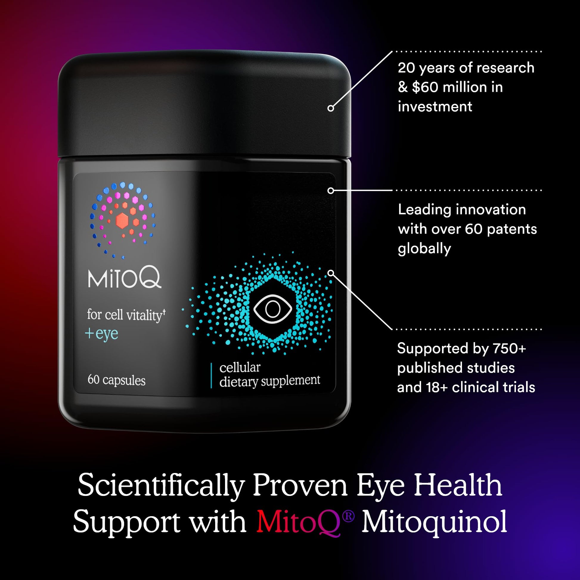 MitoQ +Eye – Eye Health Supplement with Lutein & Zeaxanthin (5:1 Ratio), Bilberry, Maritime Pine Bark, Zinc, Mitoquinol | Supports Macular Health, Visual Clarity & Blue Light Defense MitoQ uk supplements