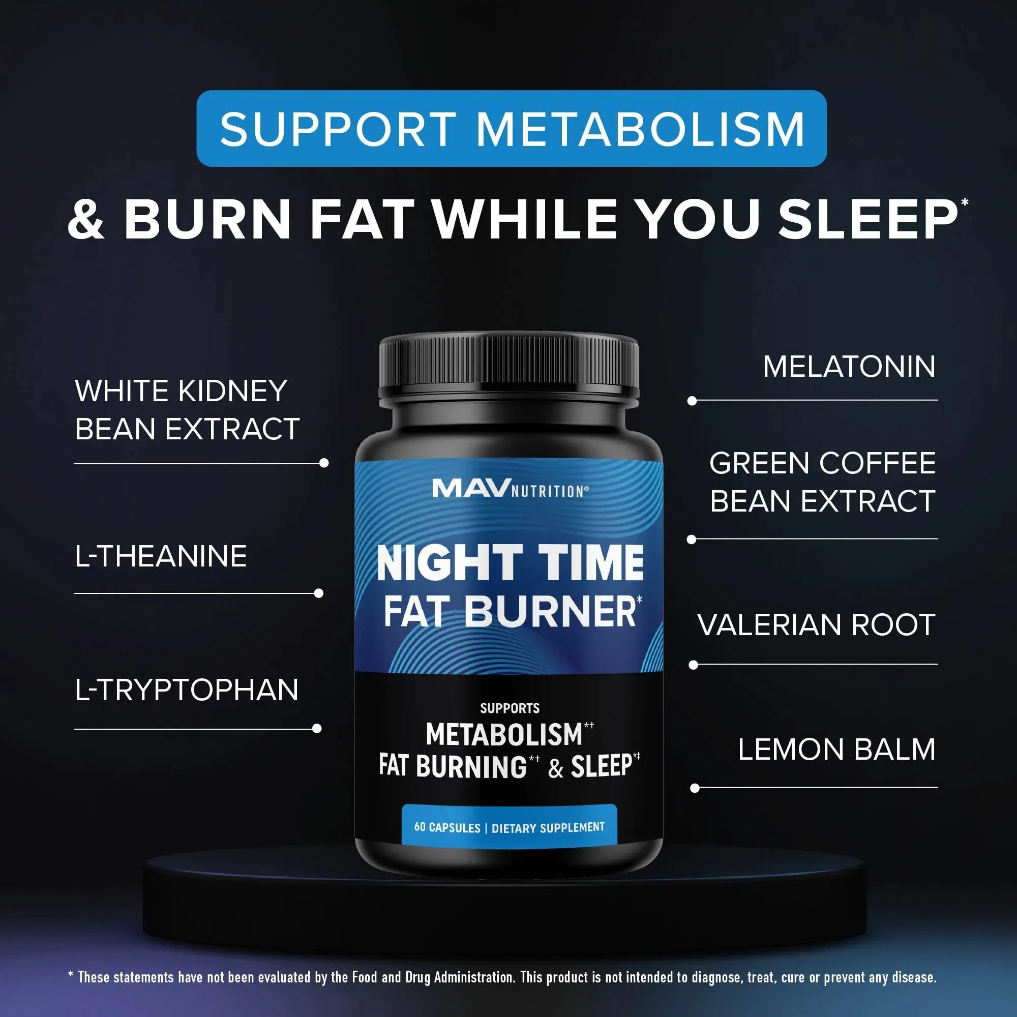 Night Time Fat Burner for Weight Loss Support & Sleep Aid | Appetite Suppressant, Carb Blocker, Nighttime Metabolism Booster for Stomach Fat Burner MAV NUTRITION uk supplements