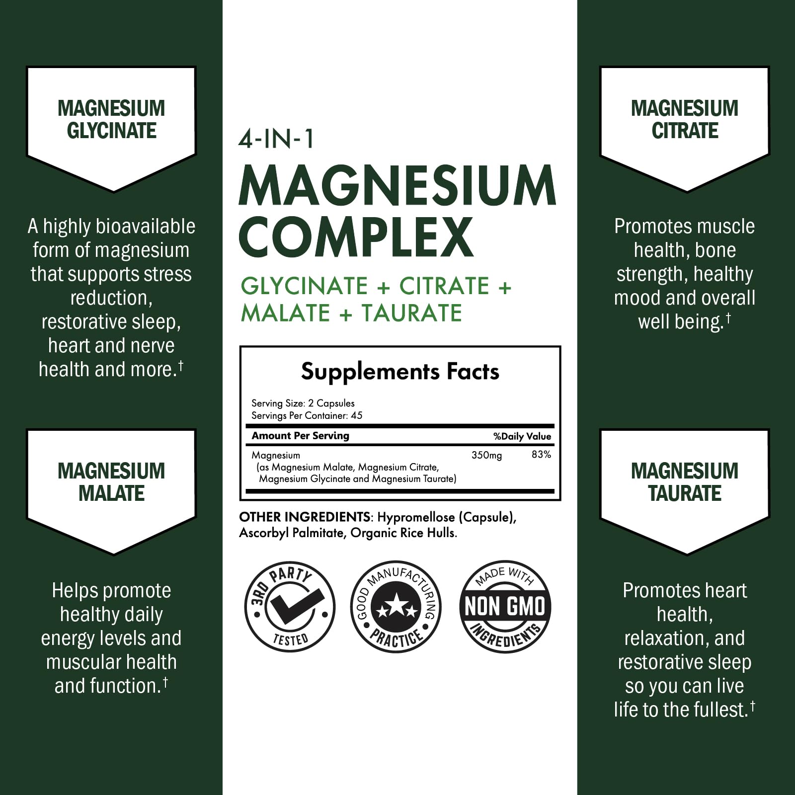 BioSchwartz Magnesium Complex Supplement (90 Capsules) 350mg Magnesium Glycinate Citrate Malate and Taurate Per Serving for Healthy Nerves Muscles Heart Sleep Support (Vegan, Gluten-Free, Non-GMO) BioSchwartz uk supplements