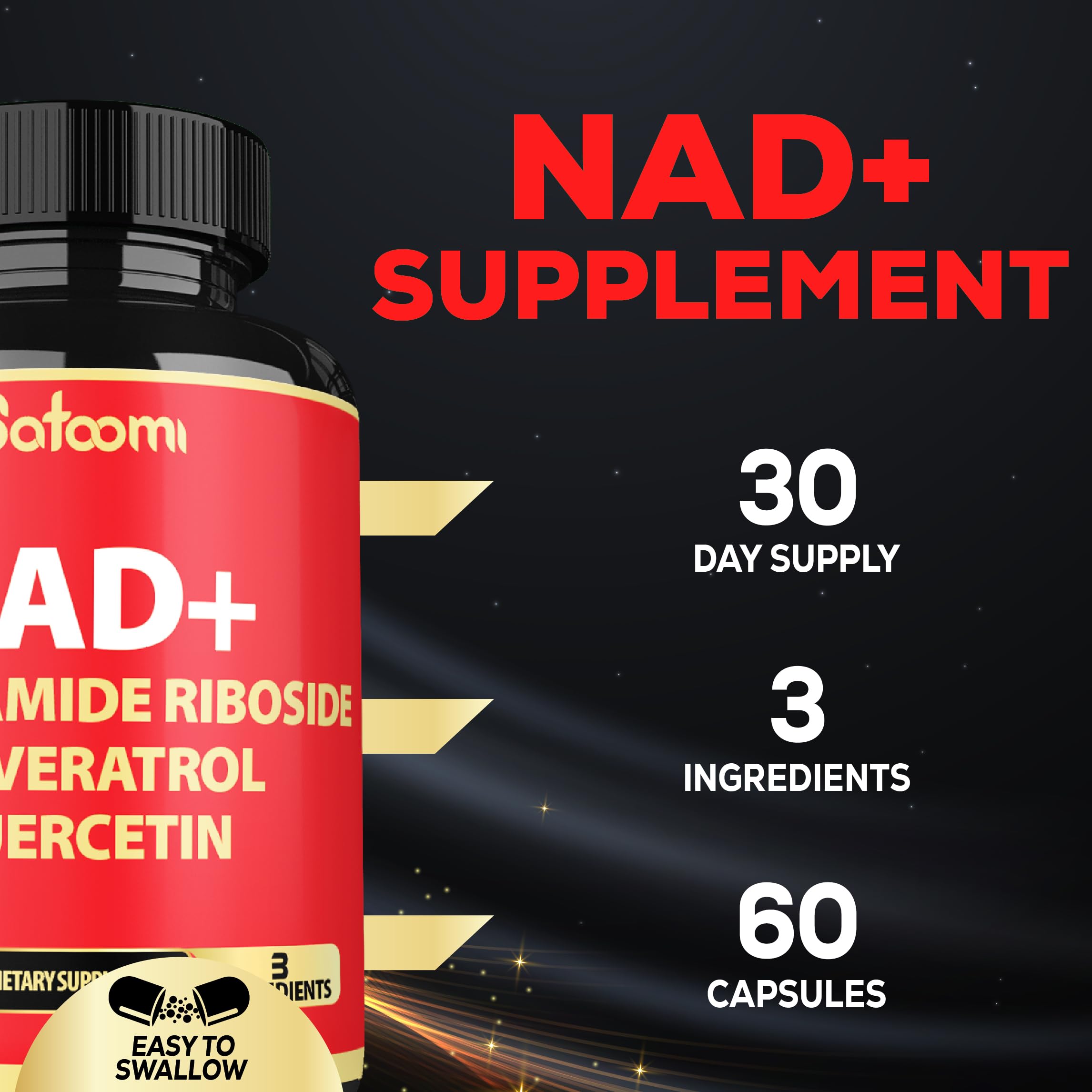 Satoomi NAD Supplement with Nicotinamide Riboside NR, Resveratrol, Quercetin - 60 Count - 30 Days Satoomi uk supplements