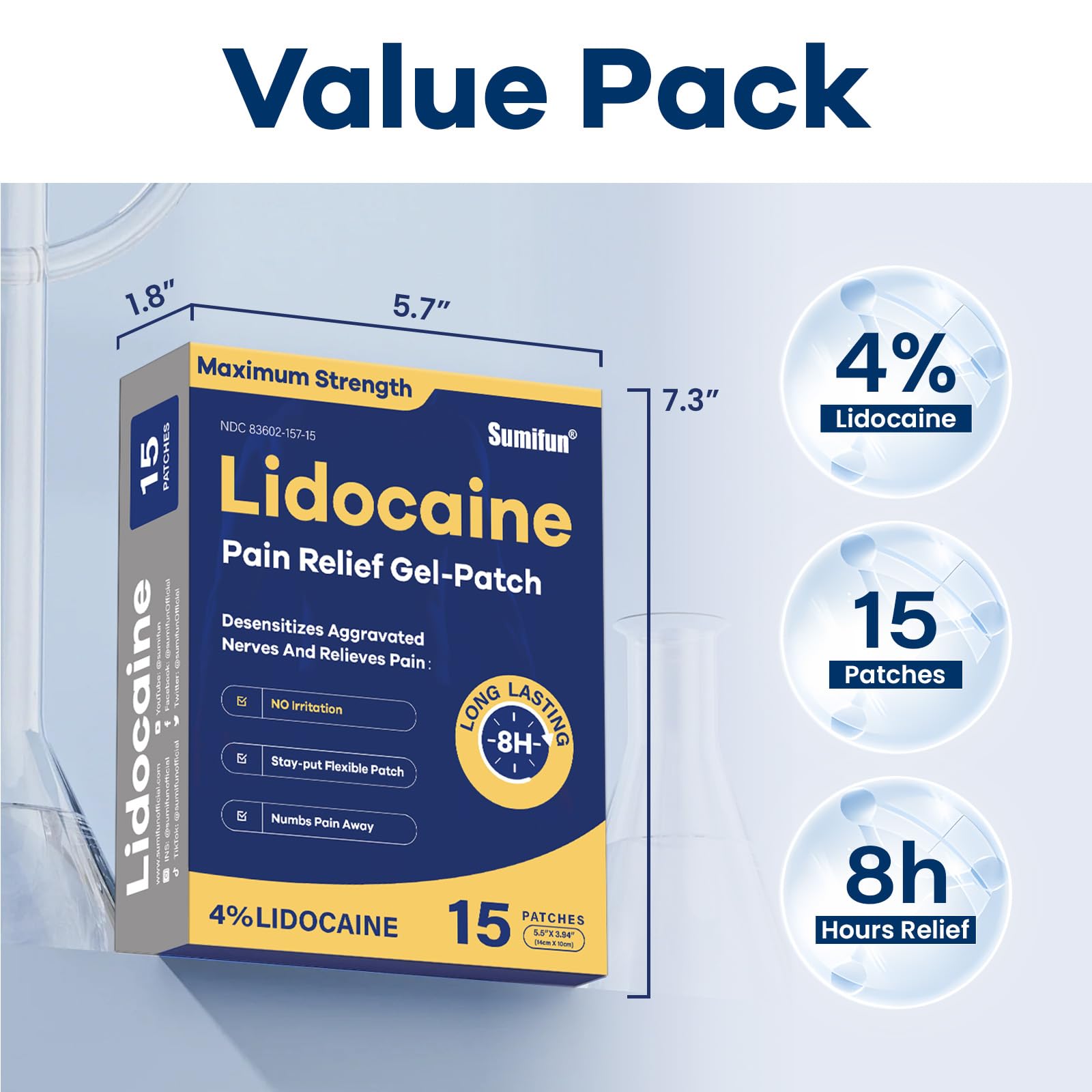 Sumifun 4% Lidocaine Pain Relief Patches 15 Counts Maximum Strength Numbing Gel Patch for Back Knee Neck Joint Ache Muscle Soreness Topical Analgesic Sumifun uk supplements