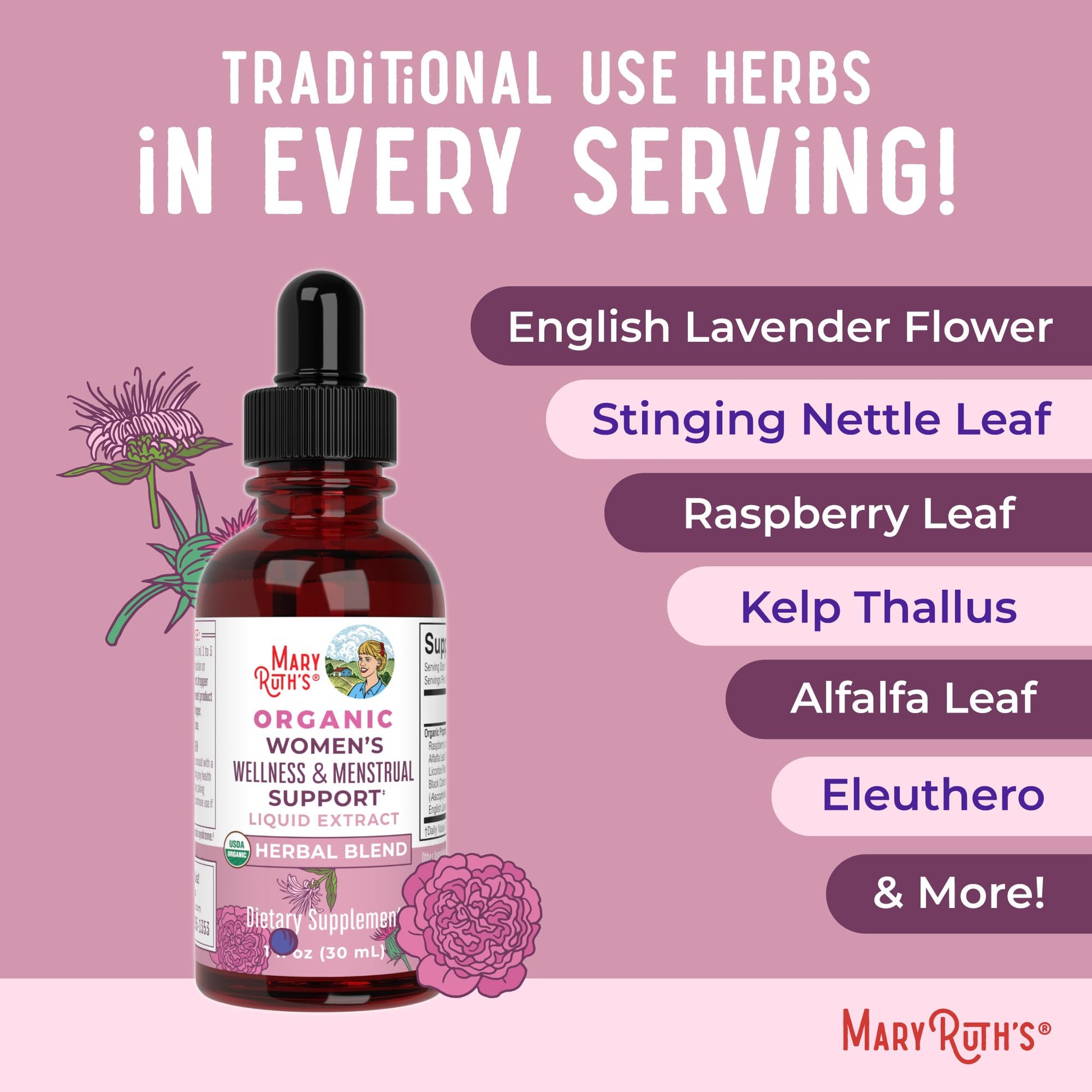 MaryRuth Organics USDA Organic Women's Wellness Liquid Herbal Supplements | Includes Stinging Nettle, Raspberry Leaf, Eleuthero Root, Chaste Tree Berry | Menstrual Support | Non-GMO, Vegan MARYRUTH'S uk supplements