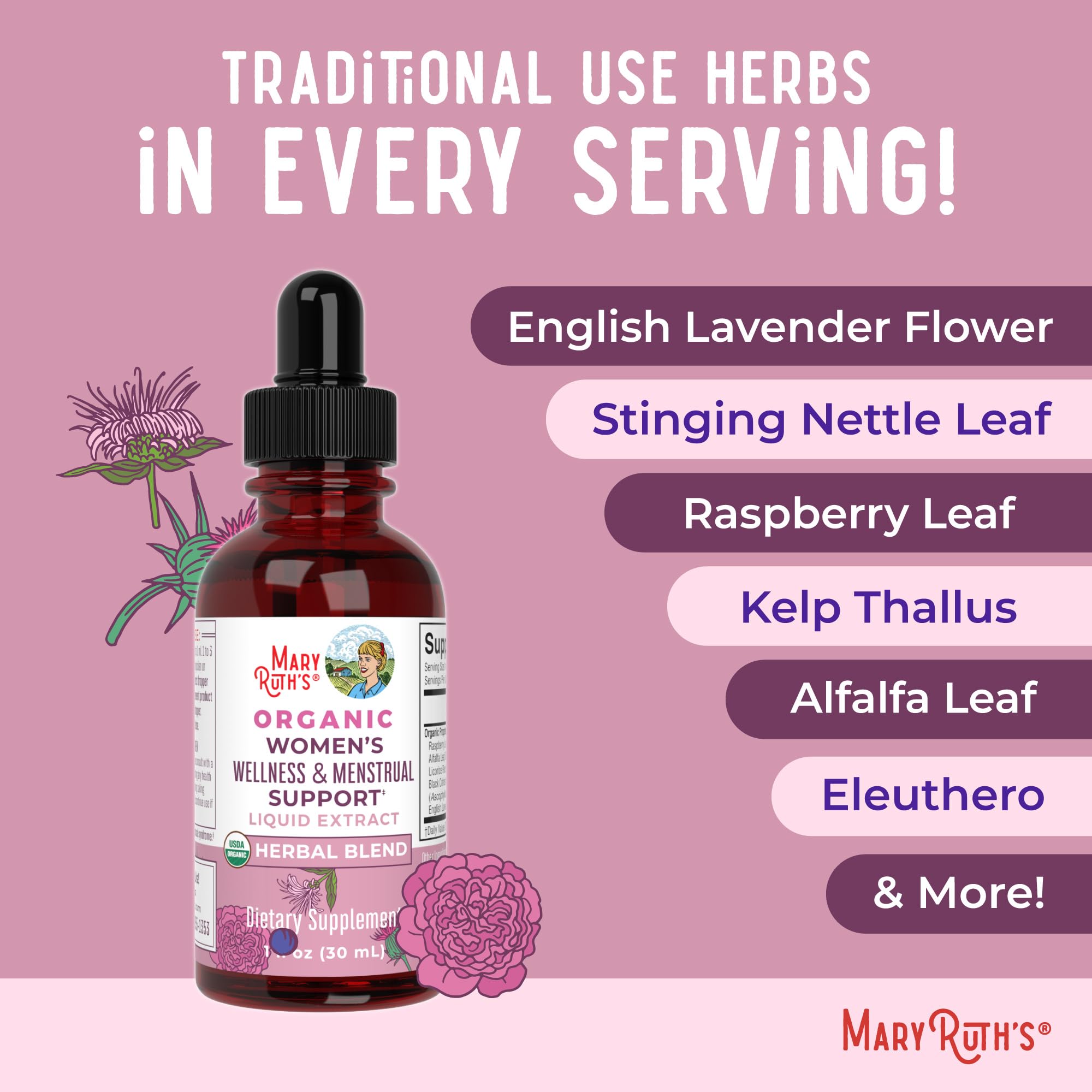MaryRuth Organics USDA Organic Women's Wellness Liquid Herbal Supplements | Includes Stinging Nettle, Raspberry Leaf, Eleuthero Root, Chaste Tree Berry | Menstrual Support | Non-GMO, Vegan MARYRUTH'S uk supplements