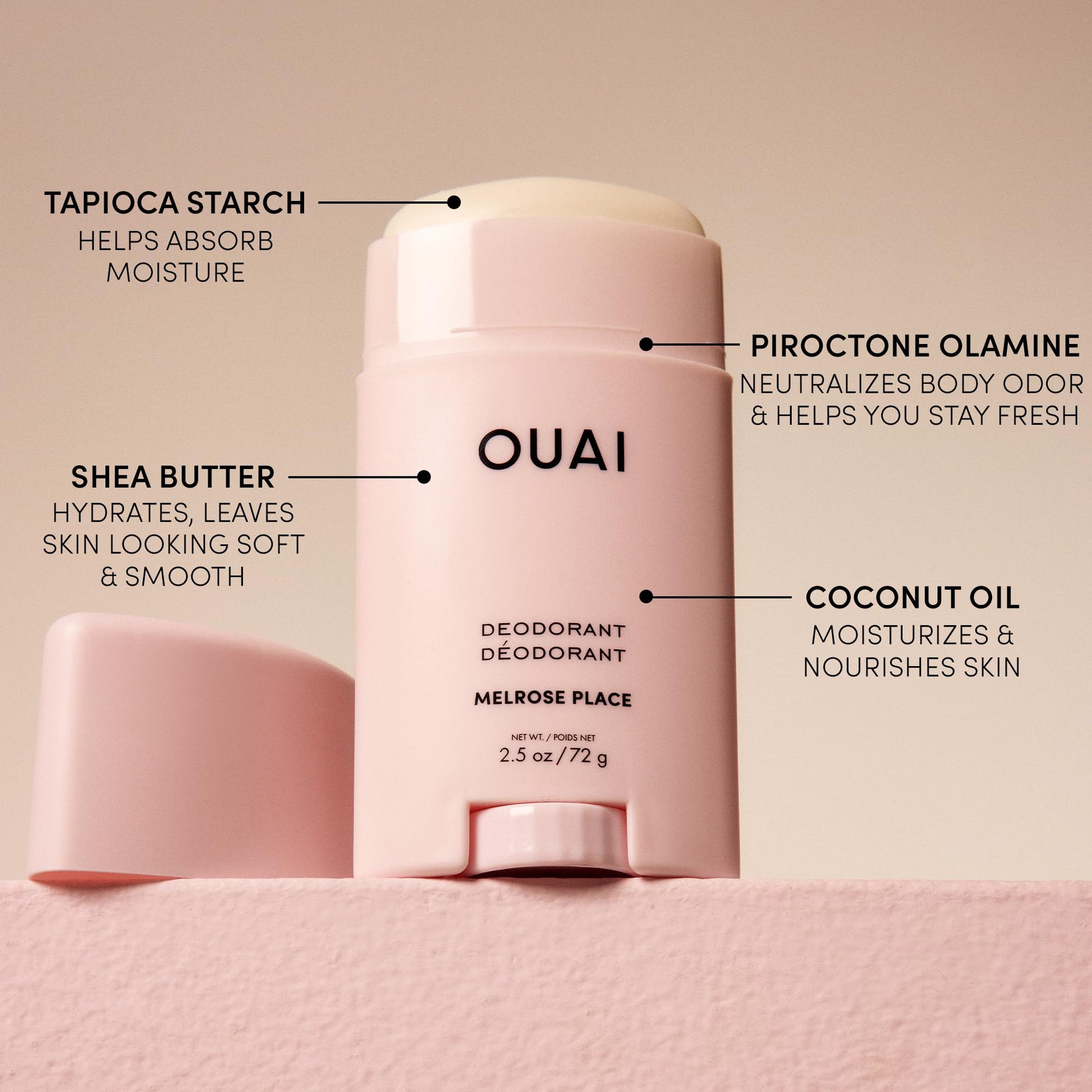 OUAI Aluminum Free Deodorant - Women's Deodorant with 24-Hour Odor Control & Invisible Application - Enriched with Notes of Rose, Berry, Lychee & Pink Peppercorn - Melrose Place (2.5 oz) OUAI uk supplements