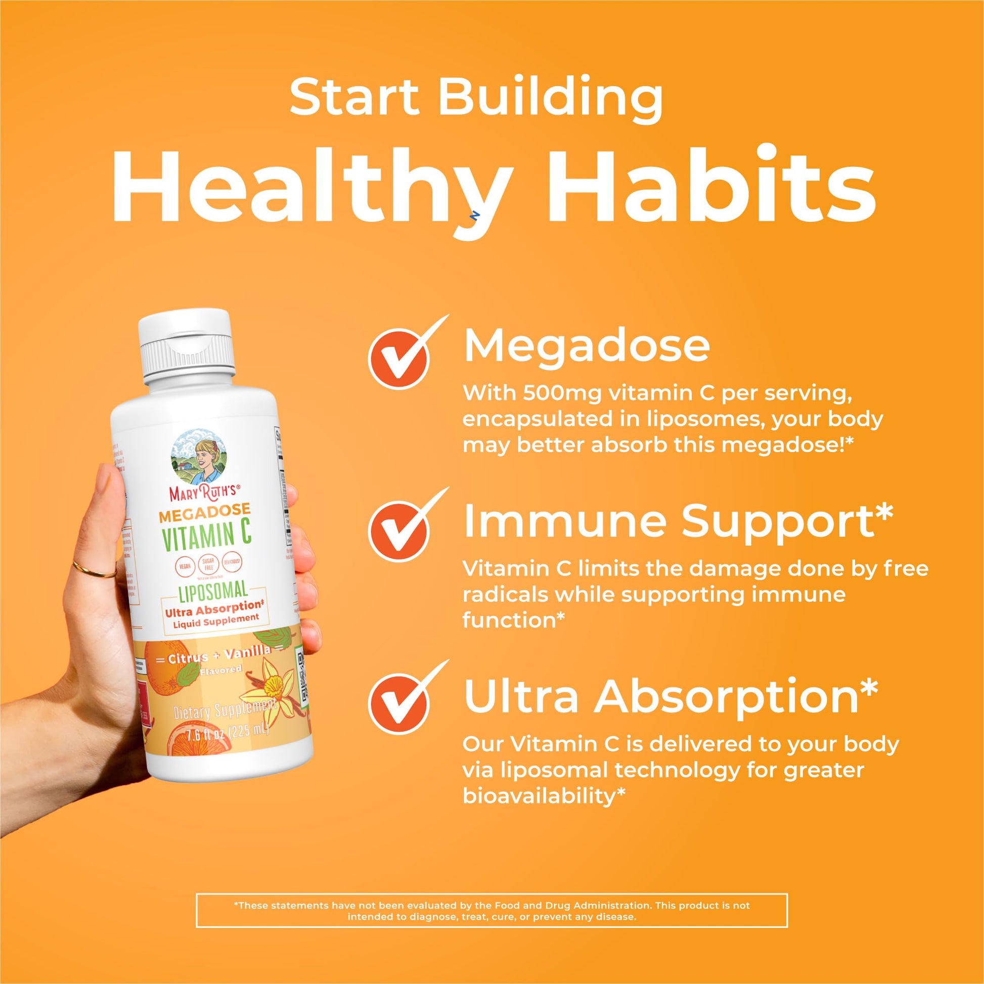 MaryRuth's Megadose Liquid Vitamin C Liposomal | 500 mg Per Serving | Ultra Absorption | Immunity | Antioxidant Support | Collagen Formation | Vegan | Gluten Free | Sugar Free | 7.6 Oz | 30 Servings MARYRUTH'S uk supplements