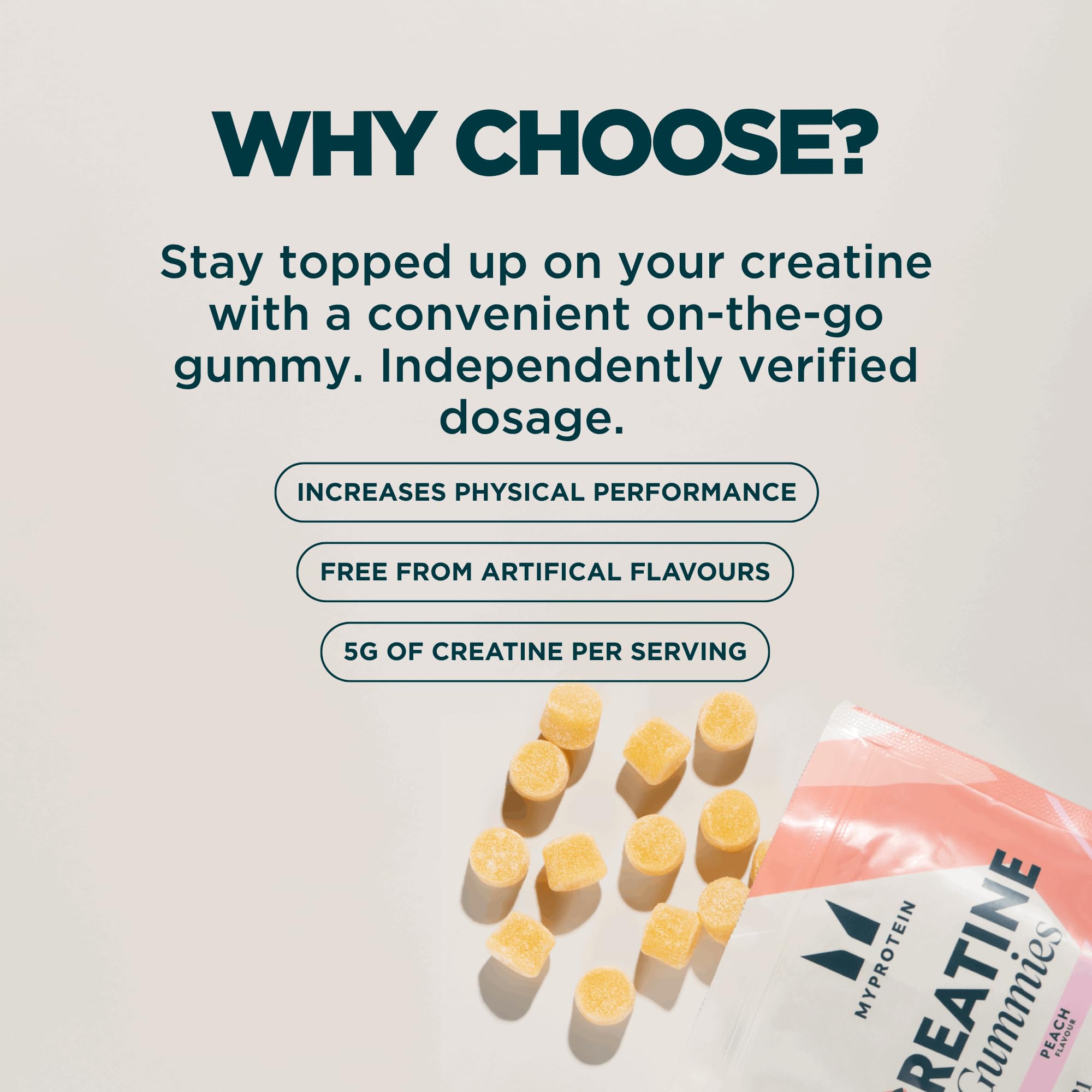 Myprotein Creatine Gummies, 5g Creatine Monohydrate per Serving, Peach, 90 Count, 18 Servings, Chewable Post/Pre Workout Strength & Recovery Sports Nutrition Supplement, Vegan, Non-GMO Myprotein uk supplements
