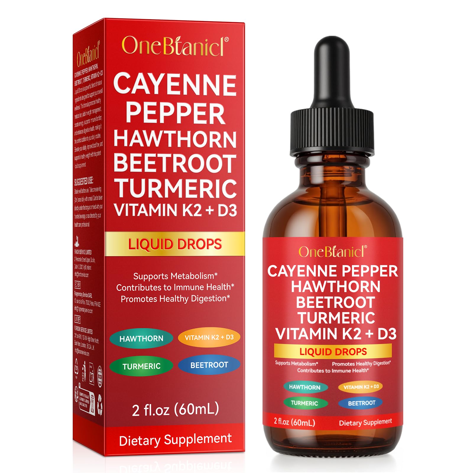 Cayenne Pepper Drops Supplement Liquid, Blend of Hawthorn Berry, Beetroot, Turmeric, VIT K2+D3, Daily Health Boost (2oz) REVIGLAM uk supplements