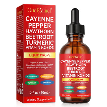 Cayenne Pepper Drops Supplement Liquid, Blend of Hawthorn Berry, Beetroot, Turmeric, VIT K2+D3, Daily Health Boost (2oz) REVIGLAM uk supplements