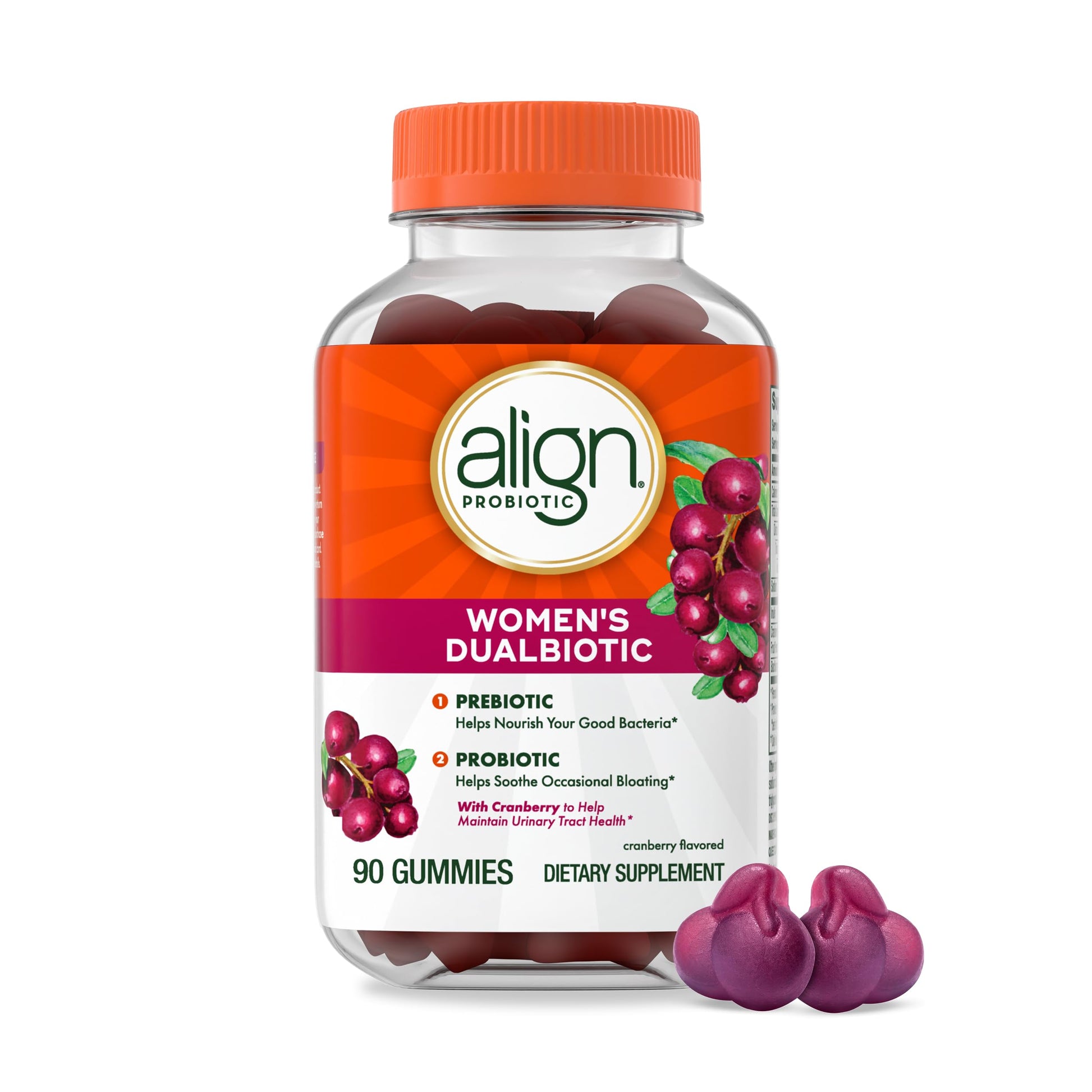 Align Probiotic, Women's Dualbiotic, Womens Probiotic Gummies, Prebiotics and Probiotics for Women, with Cranberry for Urinary Tract Health*, Cranberry Flavor, 90 Gummies Align uk supplements