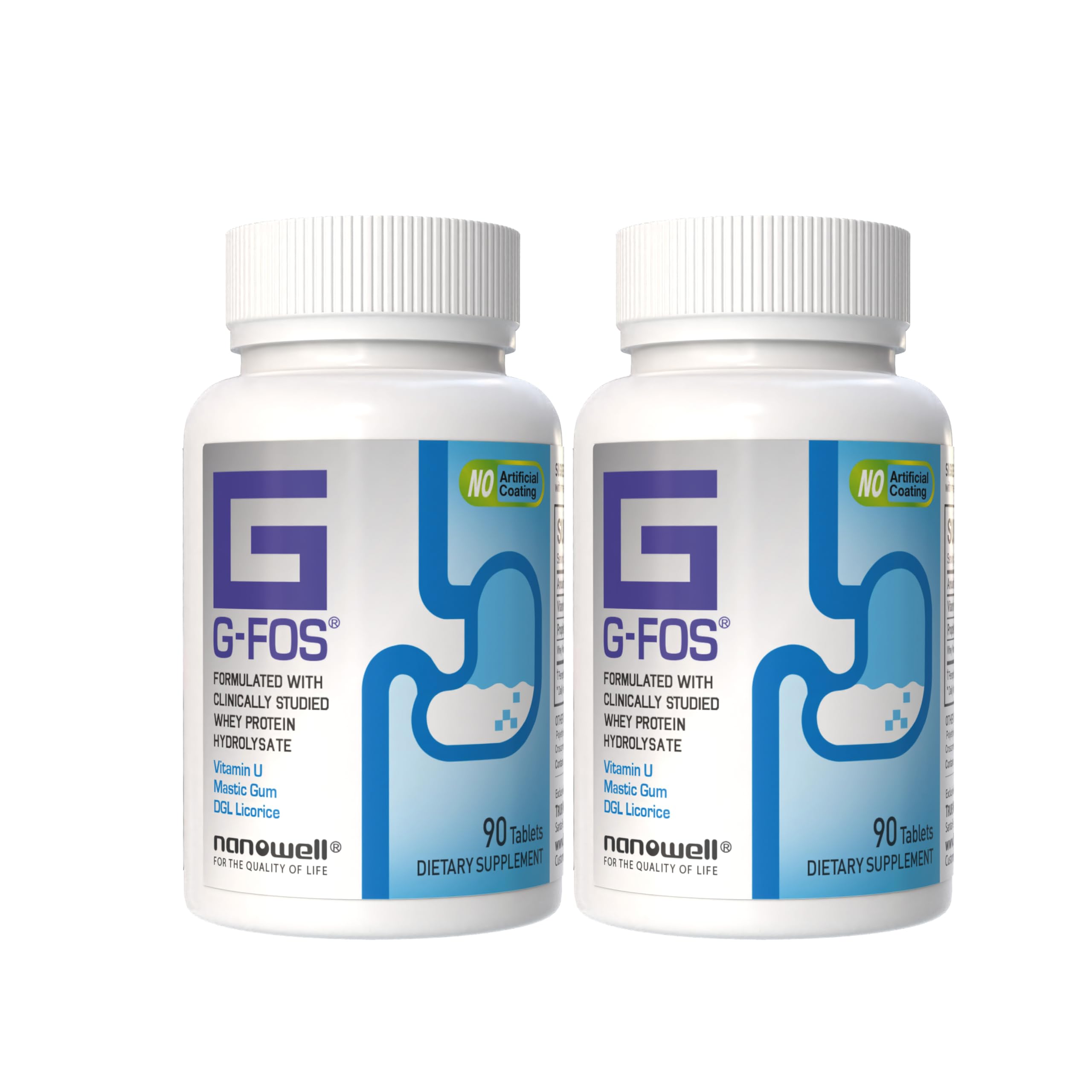 NANOWELL G-FOS Digestive Health Supplement, Vitamin U - 90 Tablets X 2 Bottles for 2 Months (180 Count) NANOWELL uk supplements
