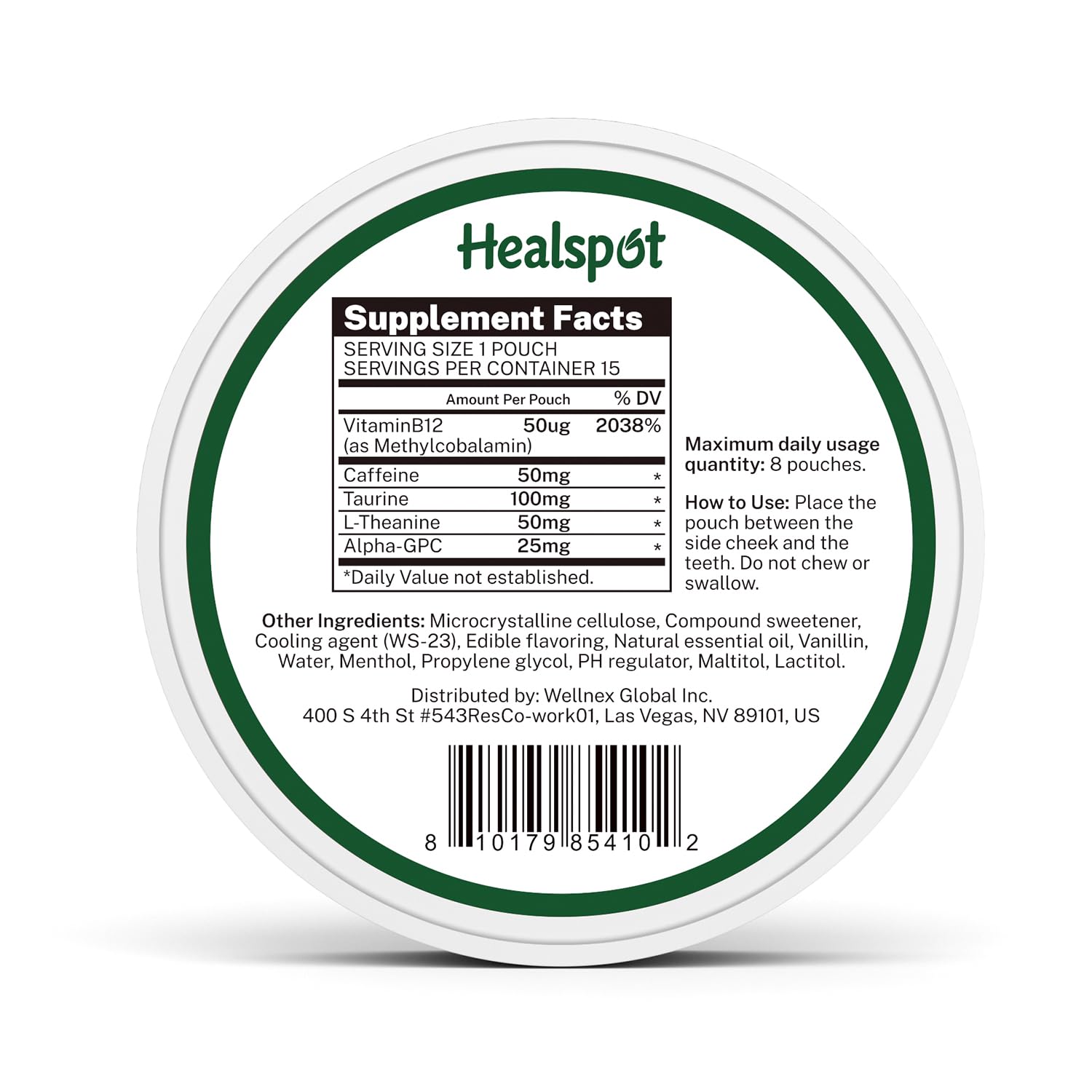 Healspot Nootropic Caffeine Pouches, Energy Pouches with 50mg Caffeine | Taurine | Vitamin B12 | Alpha-GPC | L-Theanine, Focus and Energy Supplements Variety Packs 5 Flavors Healspot uk supplements