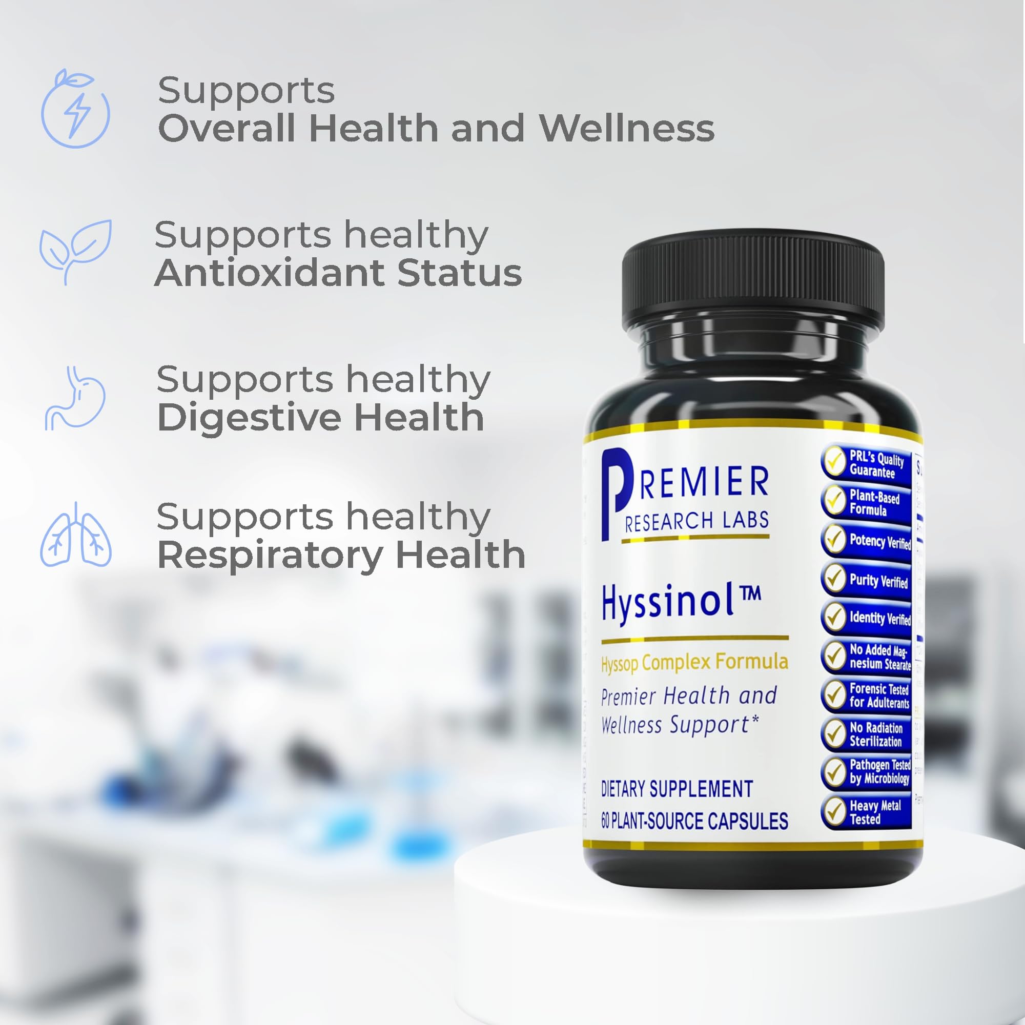 Premier Research Labs Hyssinol - Hyssop Herb, Hyssop Capsules, Wellness Pills with Organic Hyssop Dry Herb, Dietary Supplement with Green Tea, Antioxidant Support - 60 Vegetarian Capsules Premier Research Labs uk supplements