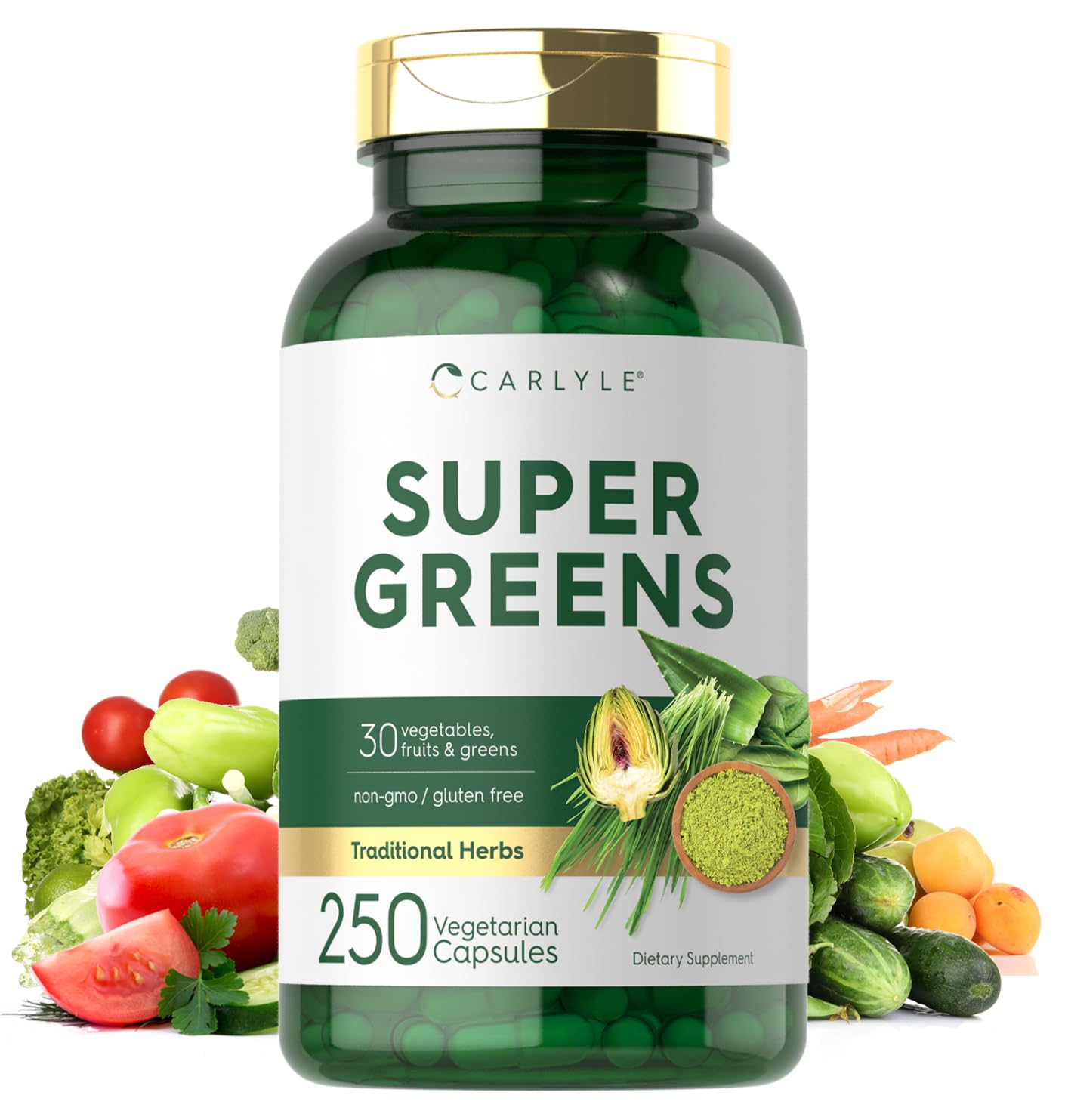 Carlyle Super Greens Capsules | 250 Count | Blend of 13 Vegetables and Greens Plus 17 Fruits | Non-GMO & Gluten Free Supplement Carlyle uk supplements