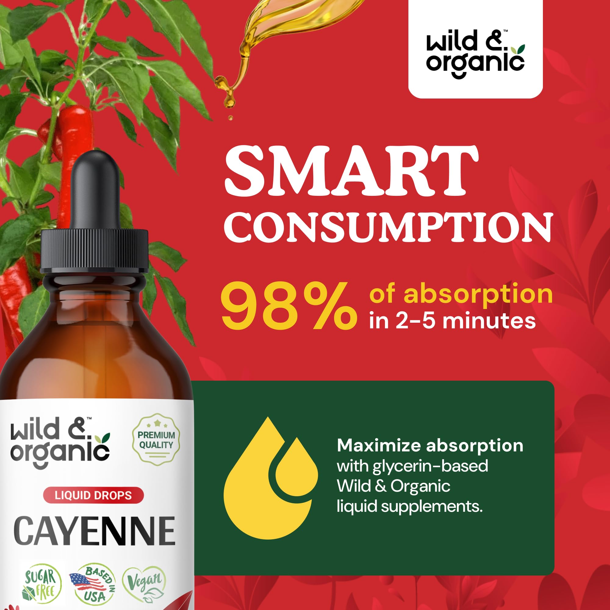 Wild & Organic Cayenne Pepper Tincture - Digestive Support with Capsaicin Extract - Cayenne Pepper Liquid Drops for Overall Well-Being - Unflavored, Vegan, Sugar & Alcohol-Free - 4 fl oz Wild & Organic uk supplements