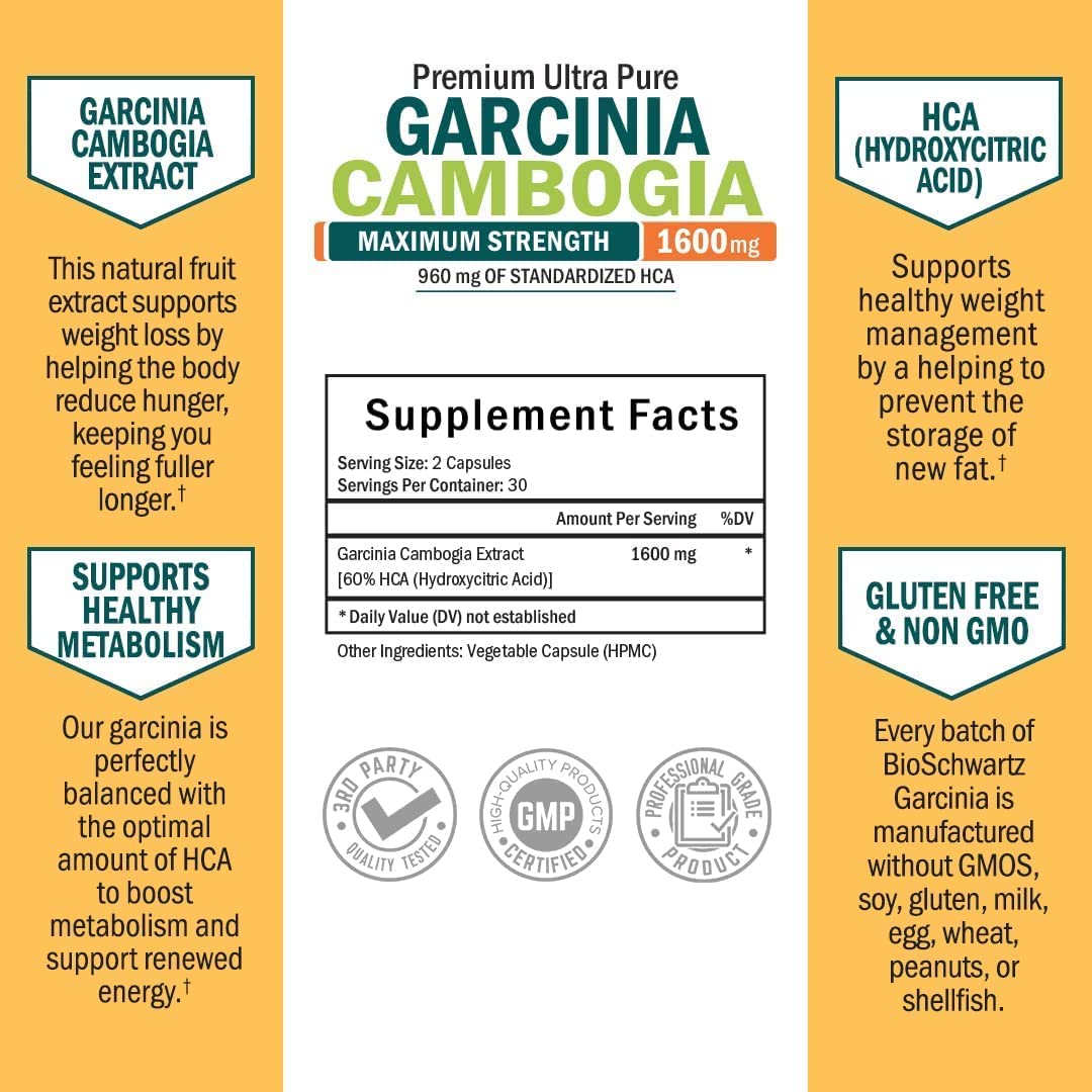 Garcinia Cambogia Weight Loss Pills - Maximum Strength Appetite Suppressant & Fat Burner BioSchwartz uk supplements