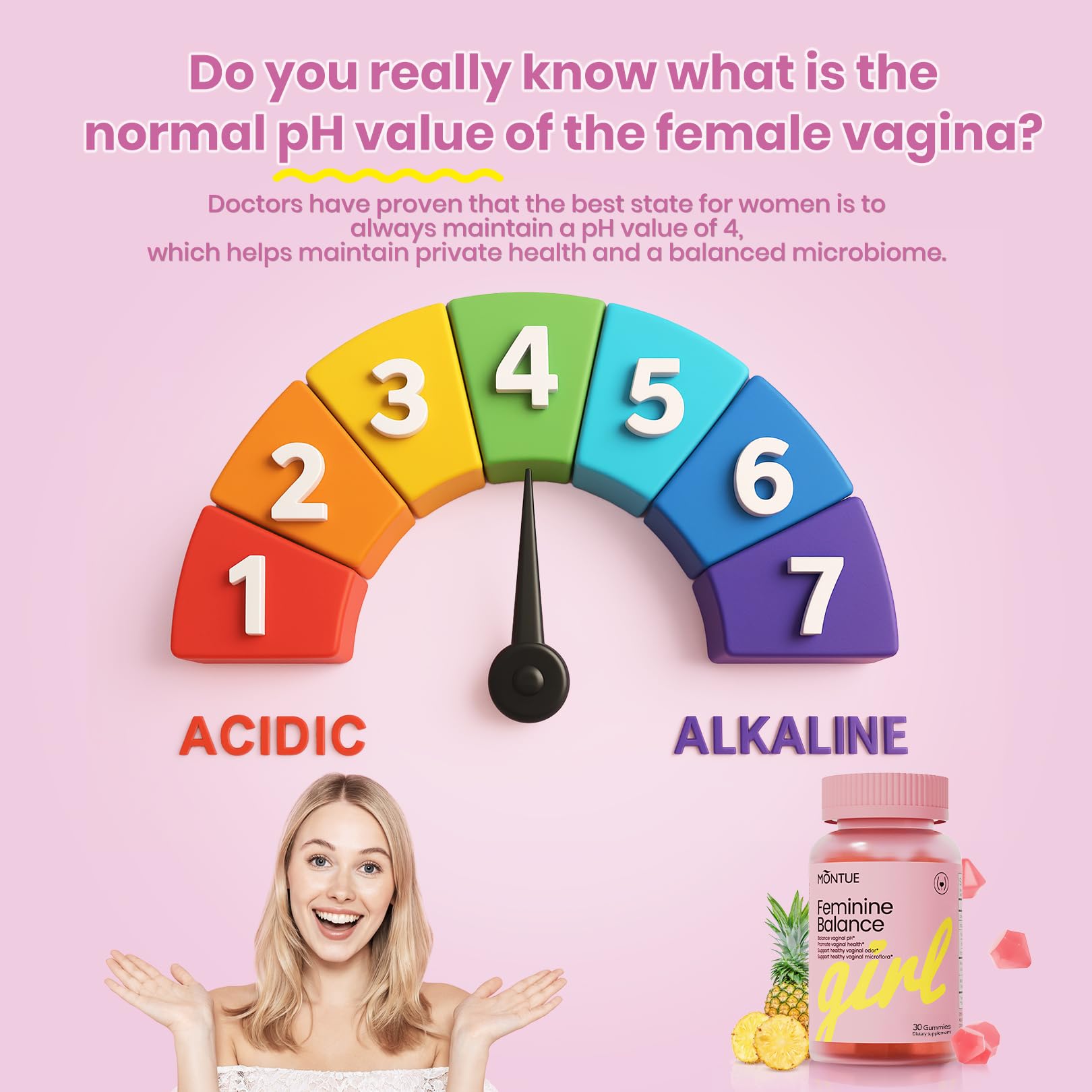 Montue Premium Diamond Feminine Balance Gummies-pH Balance with Prebiotics & Lactobacillus Probiotic Blend&Hawaiian Pineapple Immune Support,Vegan& Non-GMO（30 Gummies） Montue uk supplements