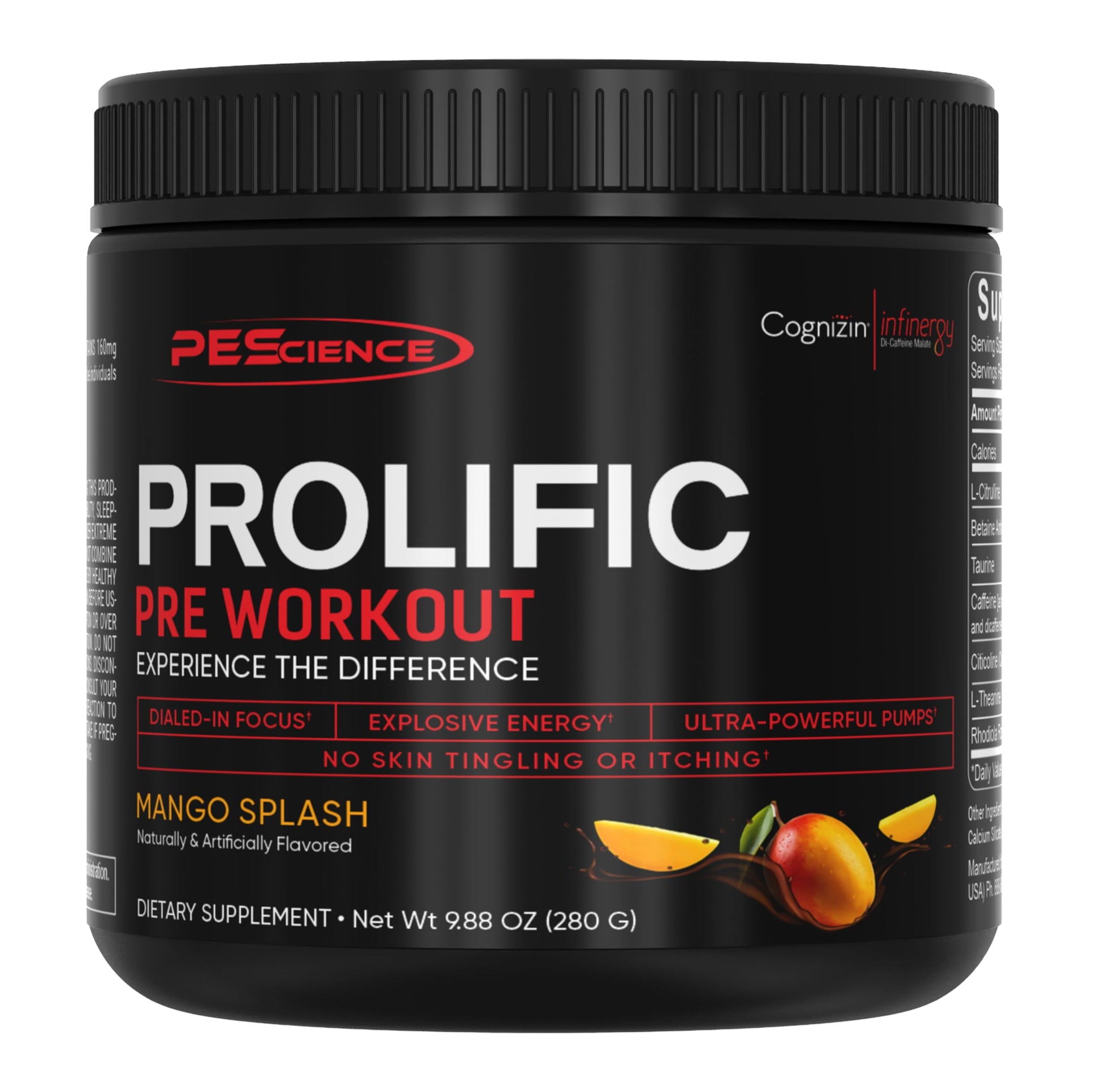 PEScience Prolific Pre Workout Powder for Men & Women with L-Citrulline Nitric Oxide Booster, Energy Powder & Nootropic for Focus – Preworkout Without Beta Alanine – 40 Scoops, Mango Splash PEScience uk supplements