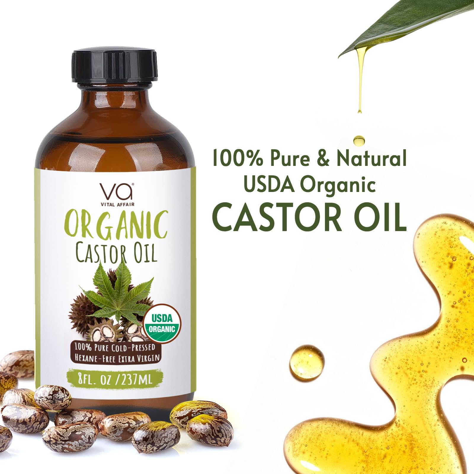 VITAL AFFAIR Castor Oil Organic Cold Pressed Unrefined Glass Bottle- USDA Certified Organic Castor Oil VITAL AFFAIR uk supplements