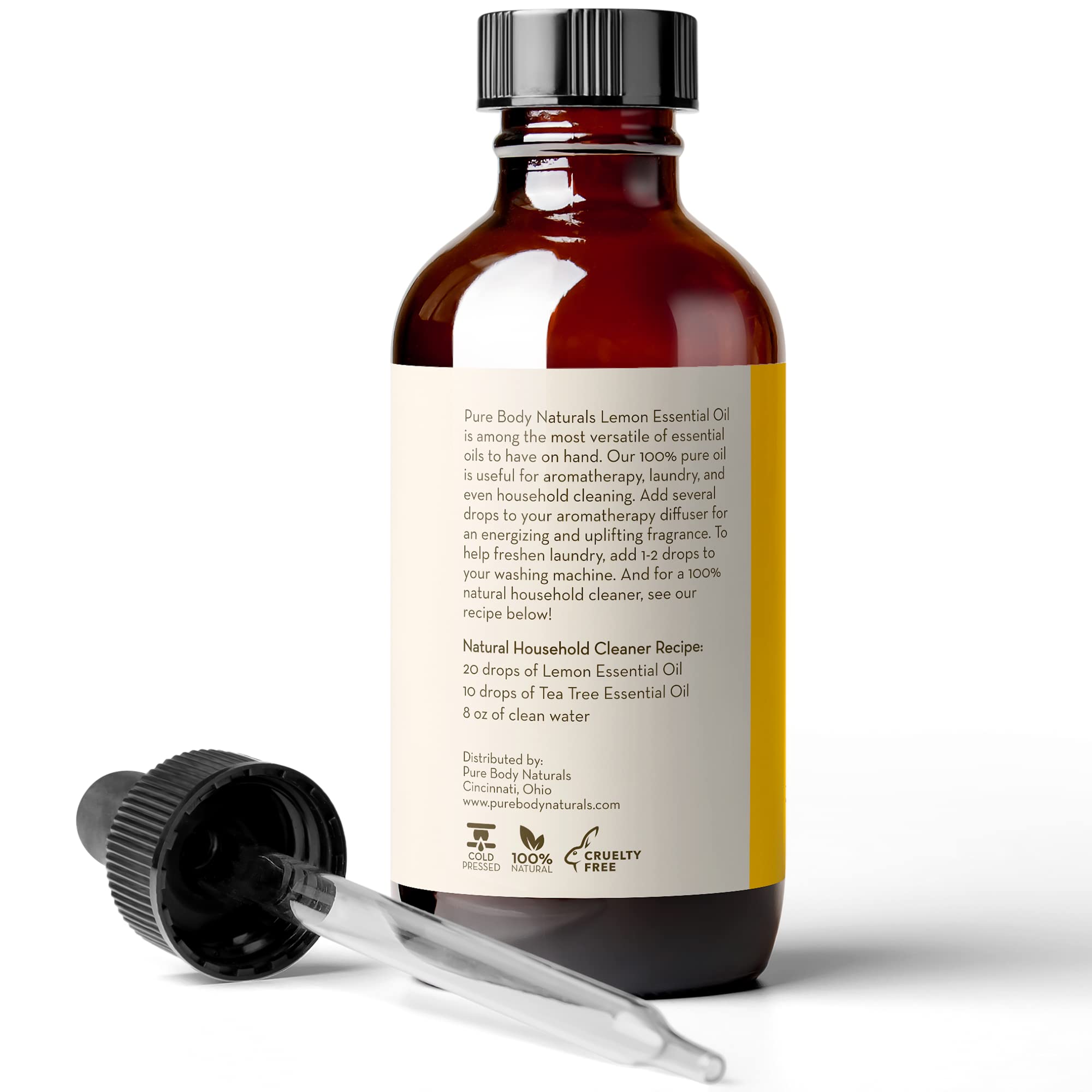 Lemon Essential Oil, 4 fl oz - 100% Pure & Undiluted Lemon Oil for Diffuser and DIY - Natural Deodorizer Pure Body Naturals uk supplements