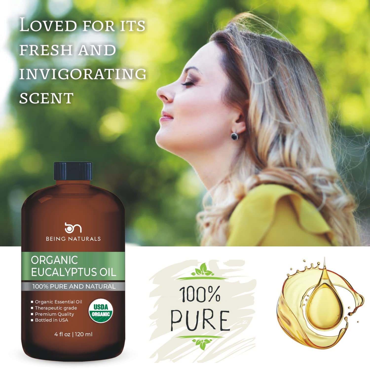 Organic Eucalyptus Essential Oil - Huge 4 FL OZ - 100% Pure & Natural – Premium Natural Oil Being Naturals uk supplements