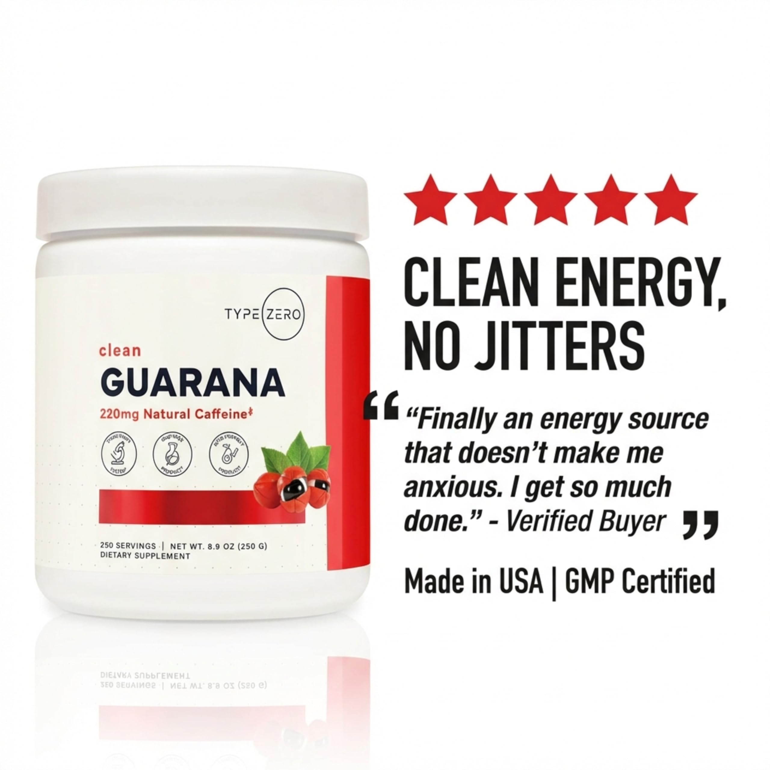 Type Zero Clean Guarana Powder Drink Mix (250 Servings, Unflavored) - 220 MG Caffeine Per Serving, Natural Caffeine, Non GMO, Gluten Free Type Zero uk supplements