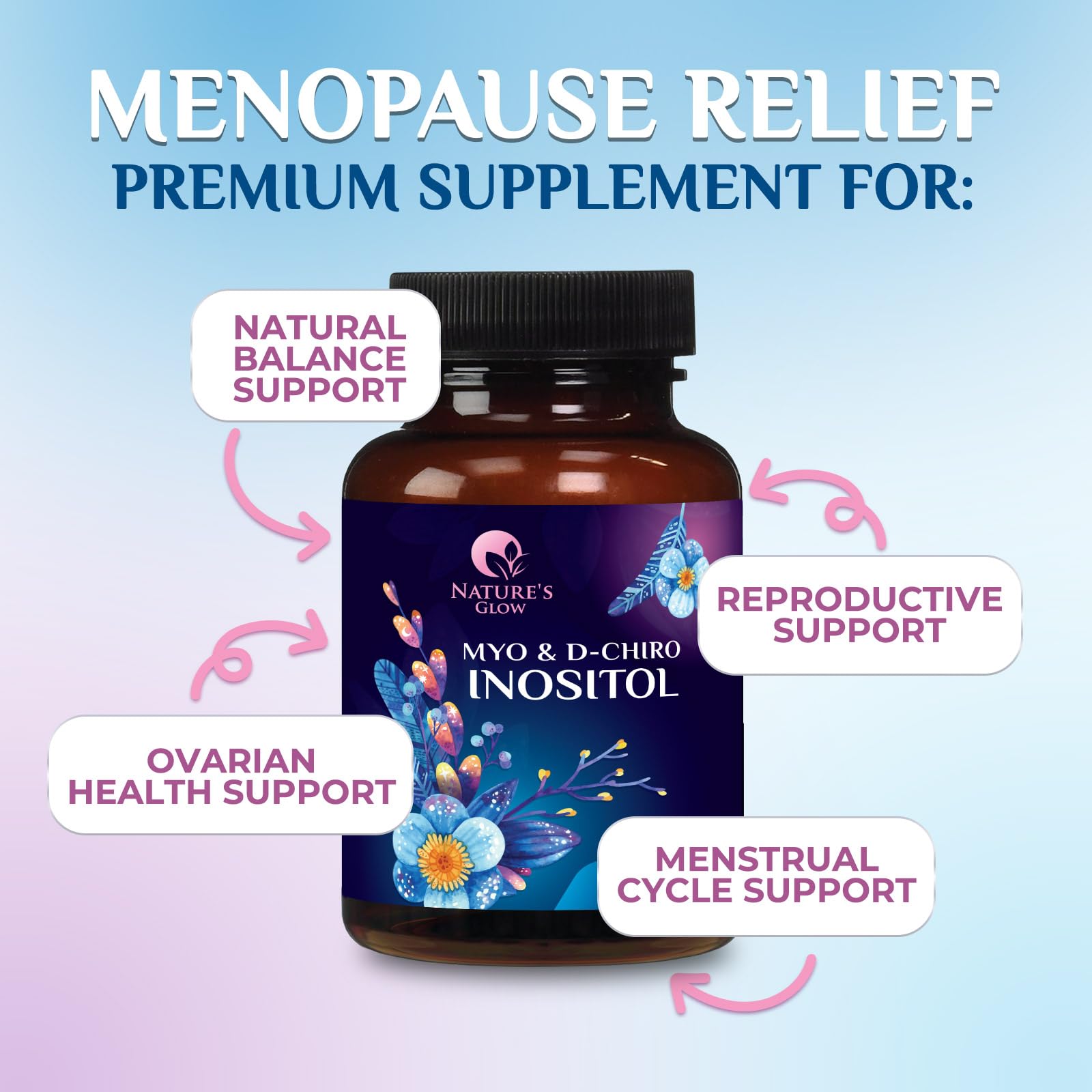 Myo-Inositol & D-Chiro Inositol 1025mg - 40:1 Ideal Ratio for Ovarian Support, Vegan Myo & D Chiro Supplement for Women's Natural Balance and Hormone Support, Vitamin B8, Non-GMO - 120 Capsules Nature's Glow uk supplements