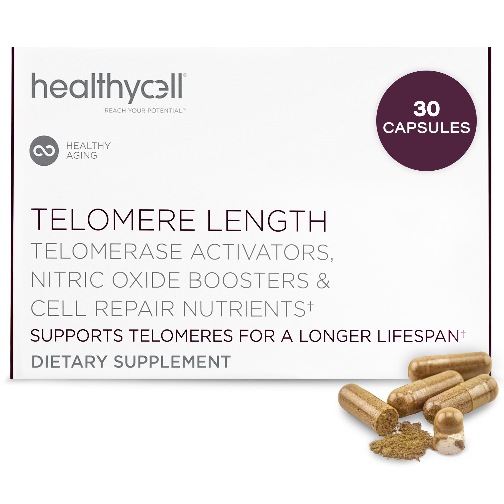 Healthycell Telomere Length Supplement - Anti-Aging Telomere Lengthening Supplements with Phytonutrients & Vitamins for Cellular Health - AC-11, Astragalus & Resveratrol - 30 Capsules Healthycell uk supplements