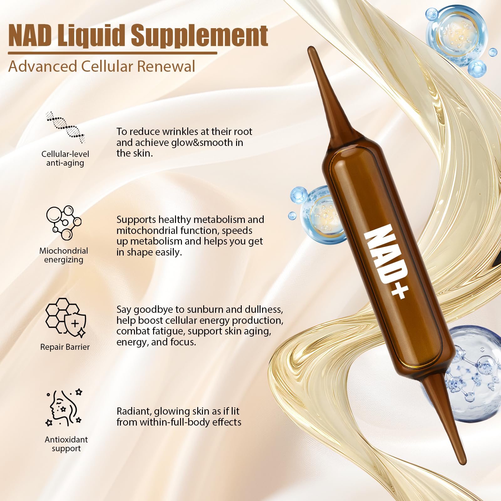 NAD+Advanced Cellular Renewal - 1200mg NAD+Liquid Supplements for Energy & Focus - 10 Vials (1) Lexenic uk supplements