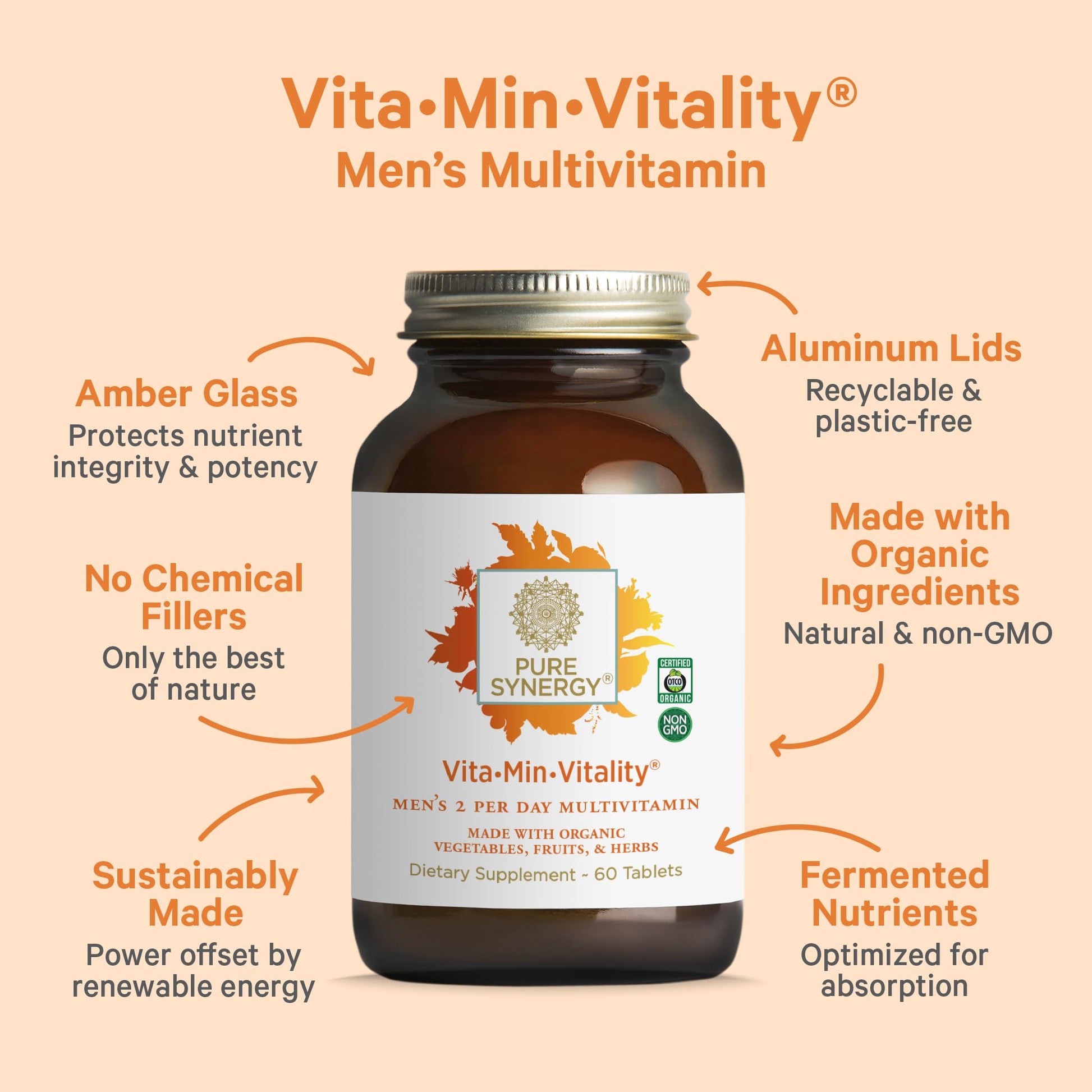 PURE SYNERGY Vita·Min·Vitality | Natural Multivitamin for Men | Men’s Daily Multivitamin Made with Organic Whole Foods | for Energy, Stress, and Immune Support (60 Tablets) PURE SYNERGY uk supplements