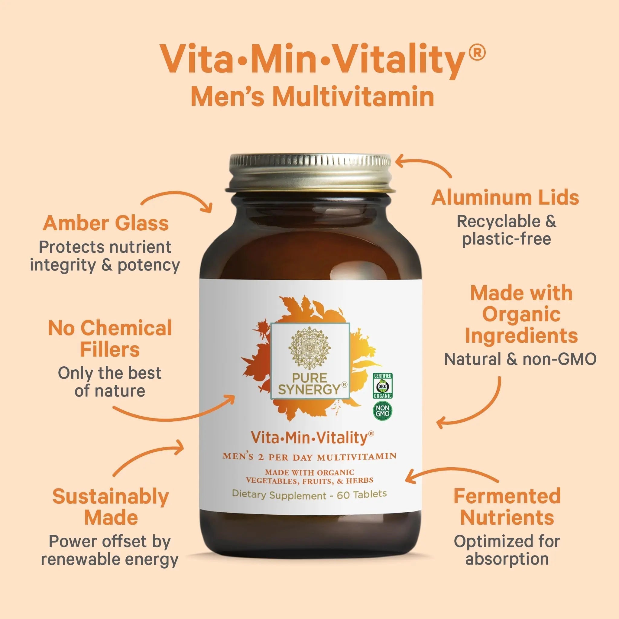 PURE SYNERGY Vita·Min·Vitality | Natural Multivitamin for Men | Men’s Daily Multivitamin Made with Organic Whole Foods | PURE SYNERGY uk supplements