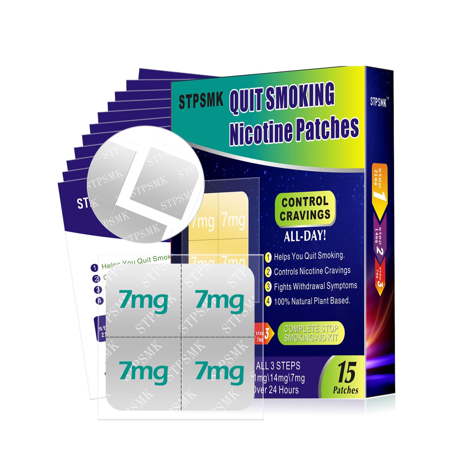 STPSMK Nicotine Patches 28mg - Adjustable 4-Step Dose (28/21/14/7mg) | Plant-Based | 24HR | Quit Smoking & Vaping Kit (15 Patches) STPSMK uk supplements