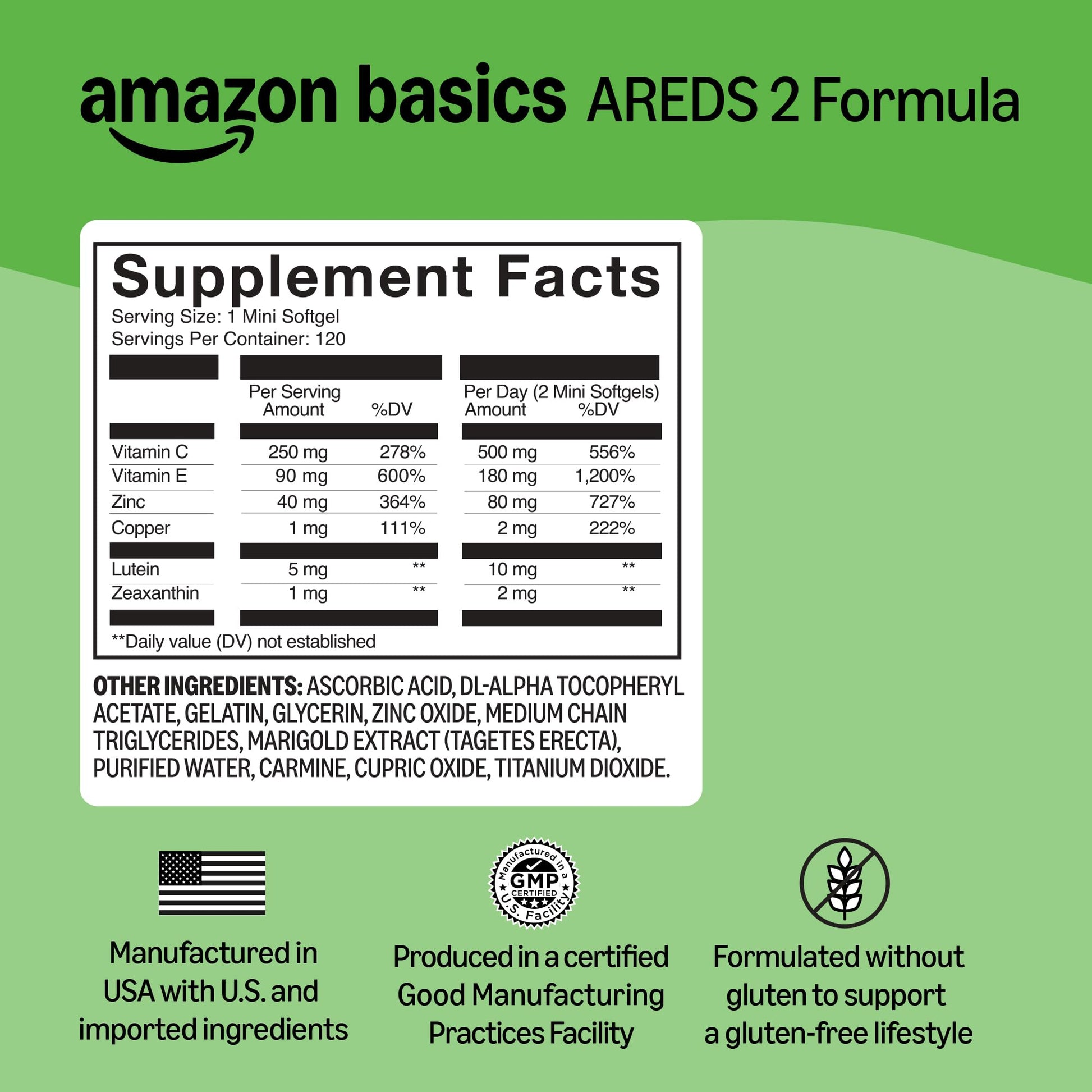 Amazon Basics Eye Vitamin and Mineral Supplement, AREDS 2 Formula with Lutein & Zeaxanthin, 120 Softgels Amazon Basics uk supplements