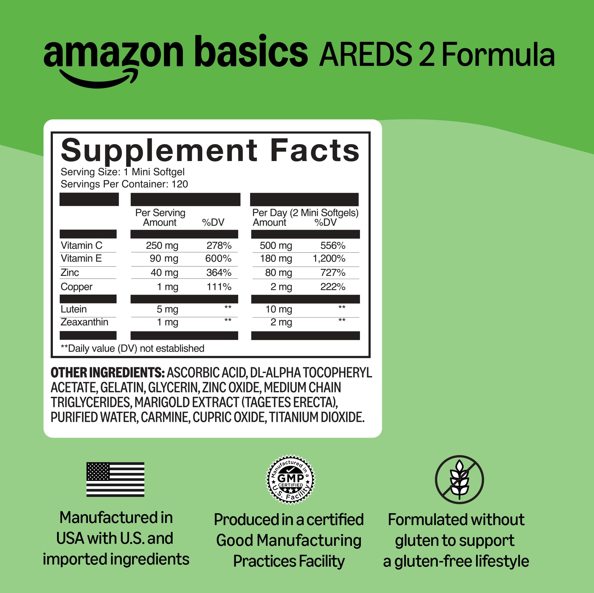 Amazon Basics Eye Vitamin and Mineral Supplement, AREDS 2 Formula with Lutein & Zeaxanthin, 120 Softgels Amazon Basics uk supplements