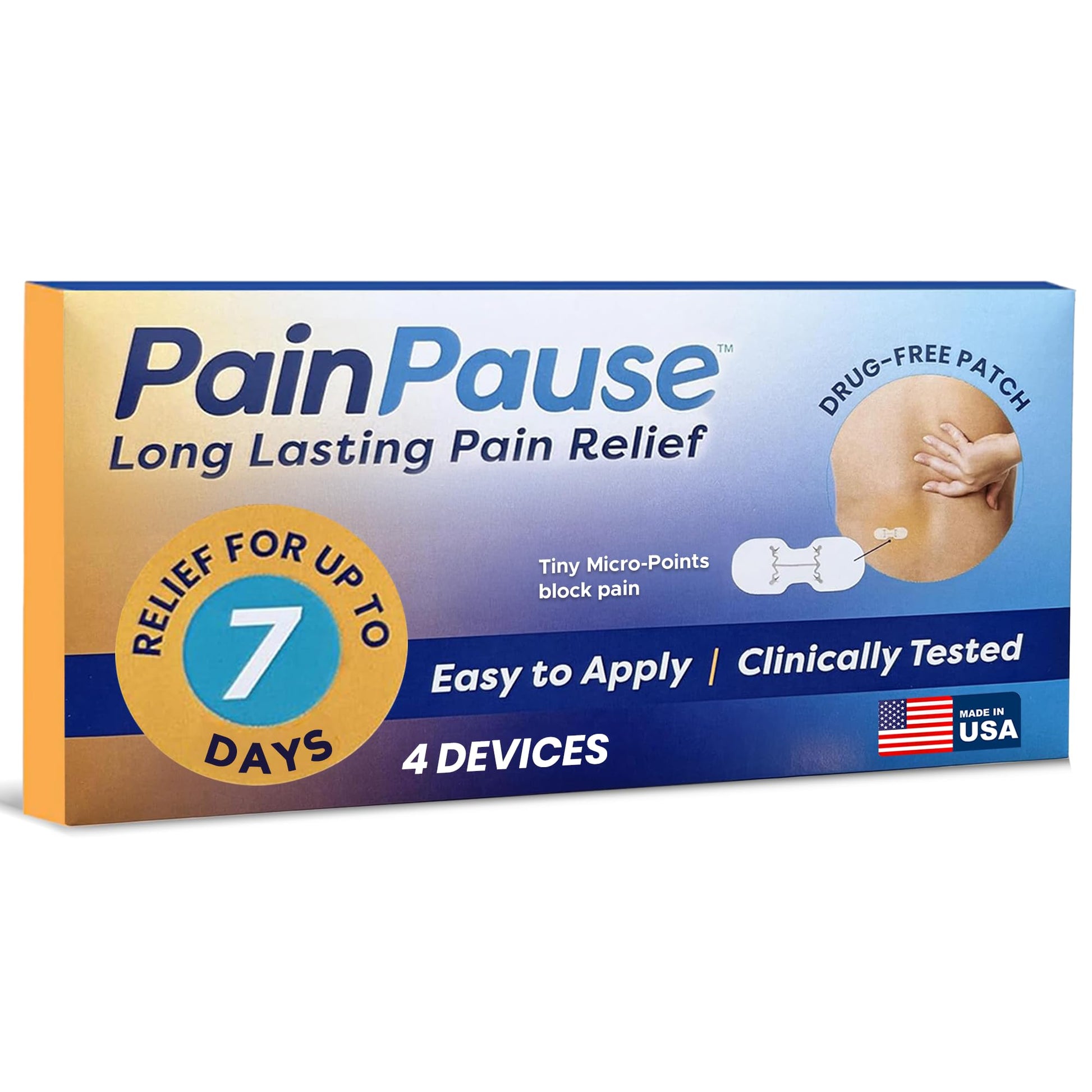 PainPause Long Lasting Pain Relief - Back, Hip, Knee, Neck, Plantar Fasciitis, and Others - Relief for Up to 7 Days, Clinically Tested, 4 Devices in 2 Pouches PainPause uk supplements