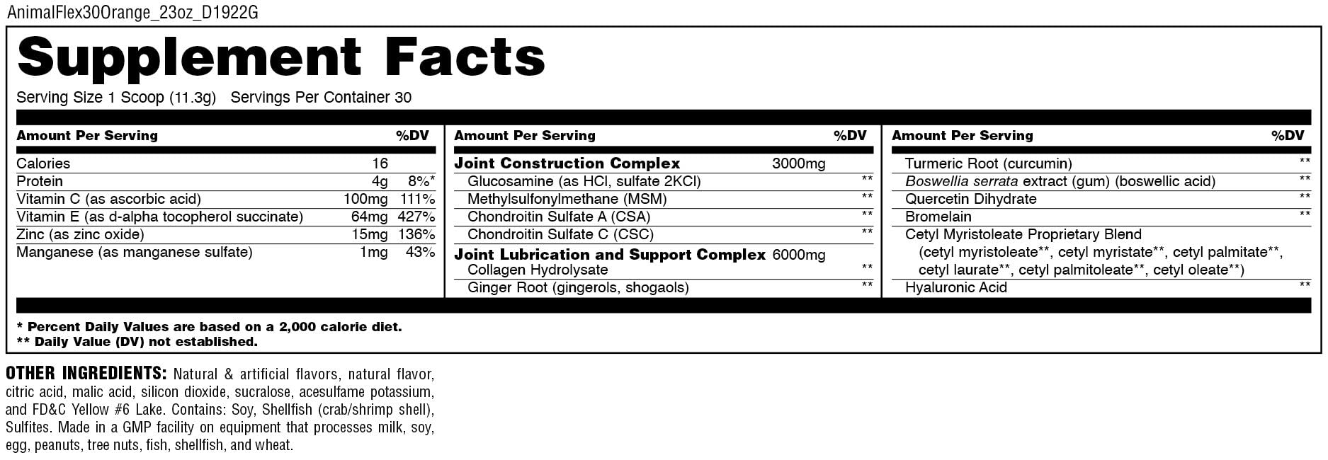 Animal Flex All-in-one Complete Joint Supplement, Turmeric Root Curcumin, Collagen Animal uk supplements