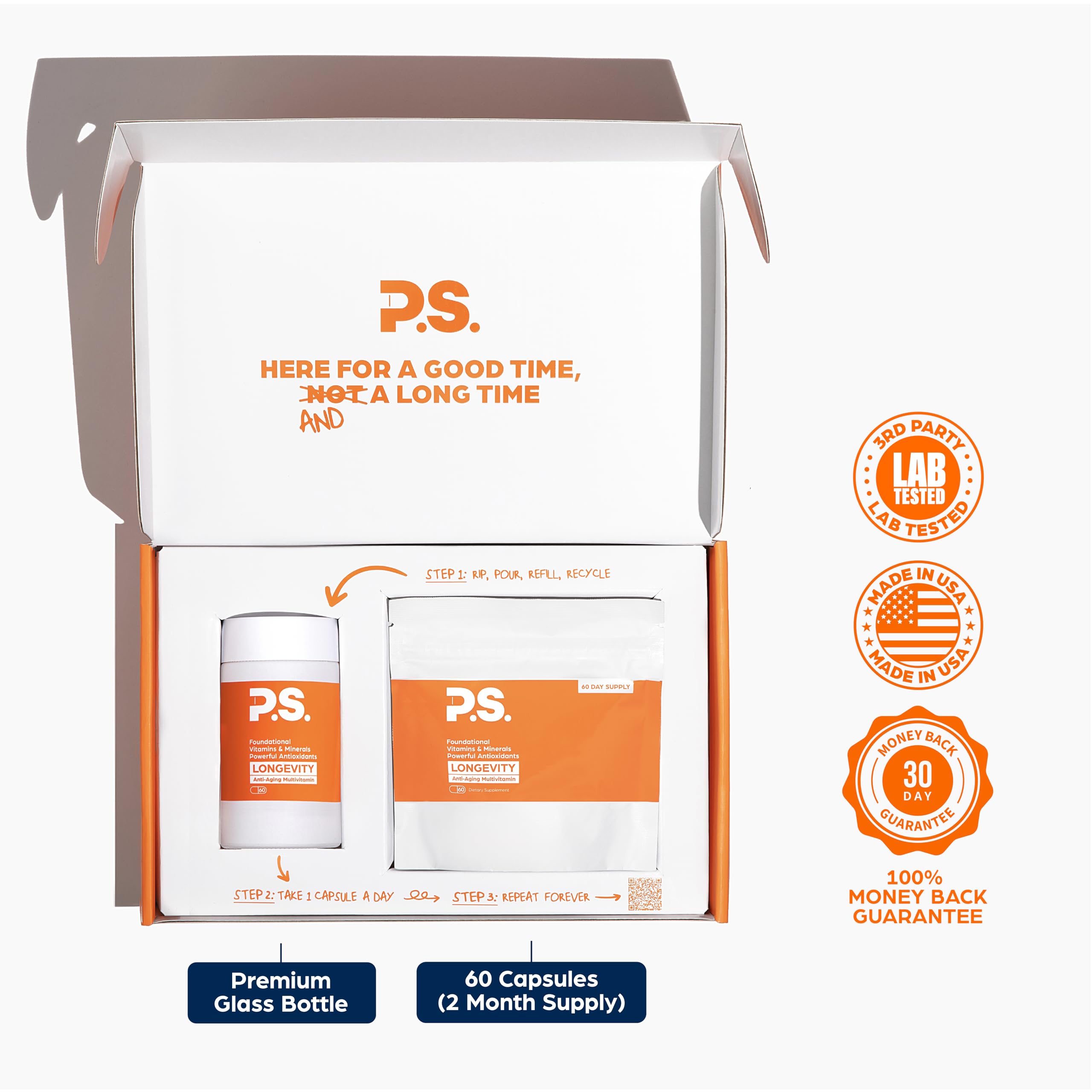 PS Longevity Supplement – Anti-Aging Multivitamin for Men & Women – Premium Methylated B Vitamins, CoQ10, NR, Urolithin A & Natural Antioxidants – Cellular Health, Energy & Memory – 2 Month Supply PS uk supplements
