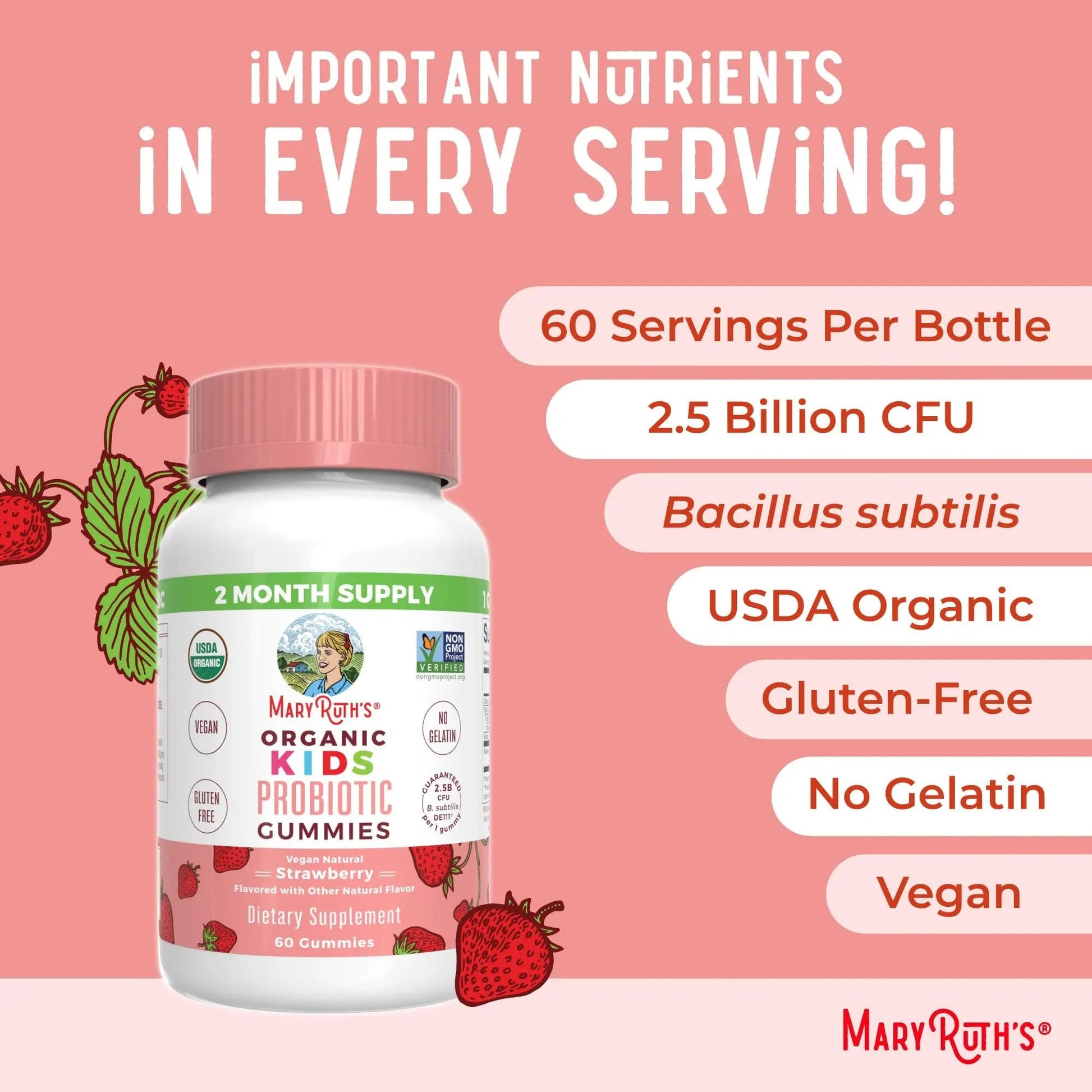 MaryRuth Organics Multivitamin and Probiotic Gummies (Strawberry) for Kids | Clean Label Project Verified® | Vitamins for Gut Health MARYRUTH'S uk supplements