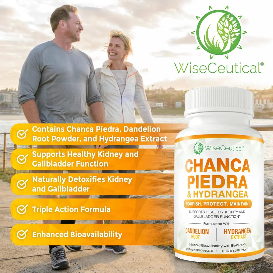 Max Strength Chanca Piedra, Hydrangea & Dandelion Root - Natural Kidney & Gallbladder Formula - Stone Breaker, Flush Impurities, Cleanse Urinary Tract - Enhanced with BioPerine. 60 Veggie Capsules. Wiseceutical uk supplements