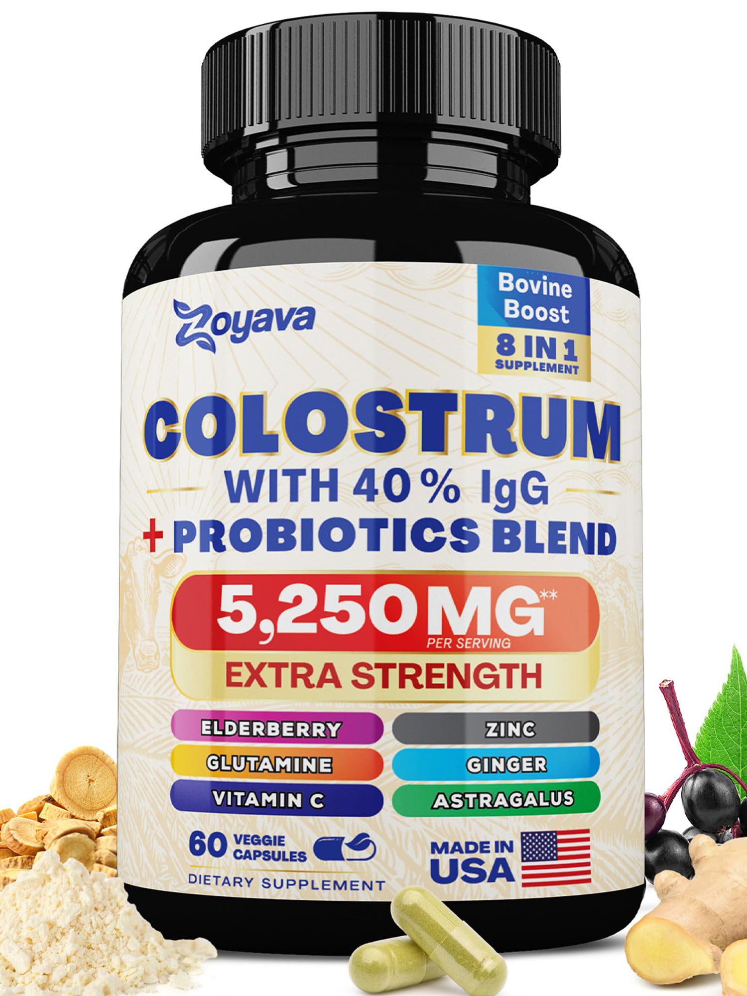 Bovine Colostrum Supplement Capsules 5250 MG, Grass Fed Cow Colostrum Zoyava uk supplements