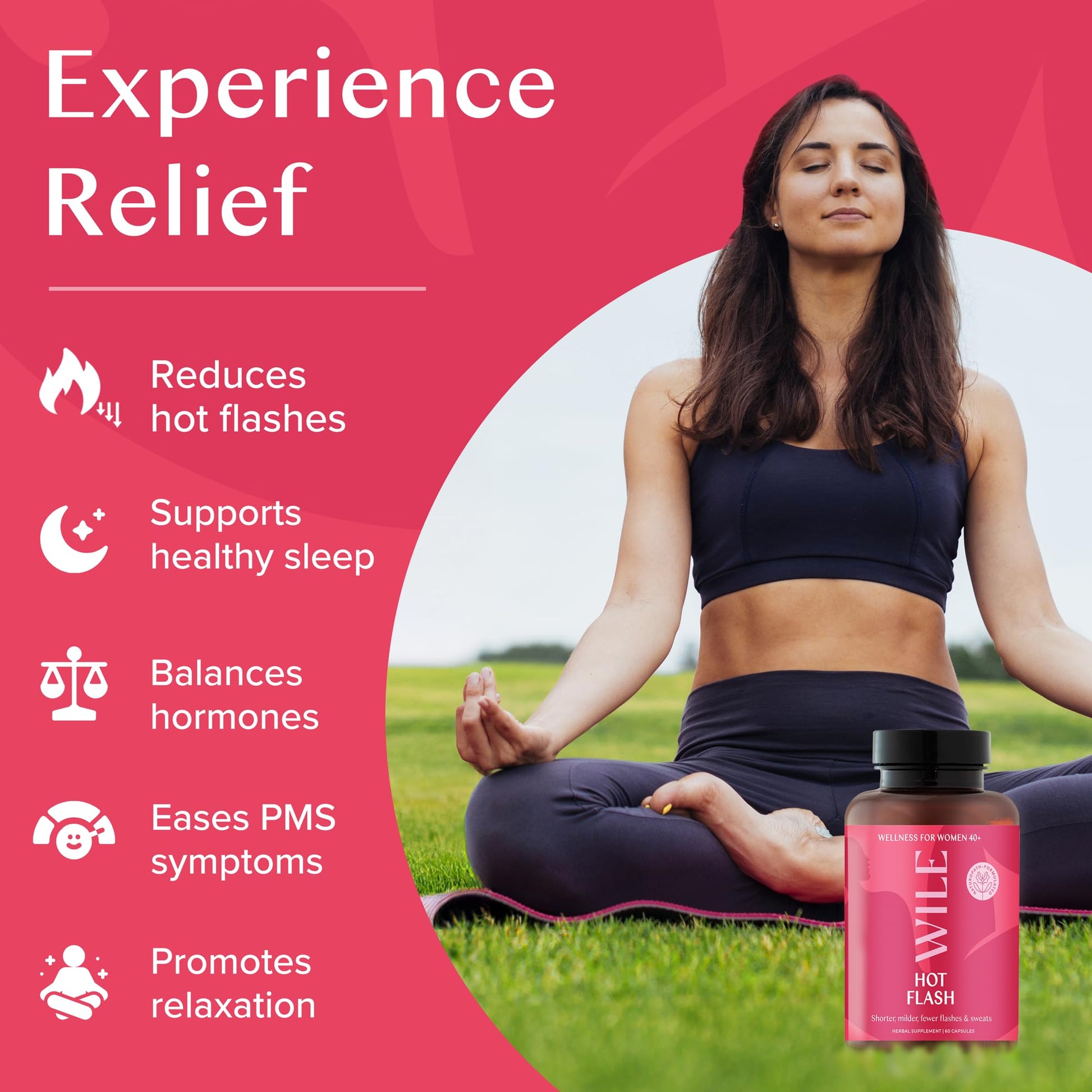 WILE Menopause and Perimenopause Supplements for Women - Hot Flashes and Night Sweats Relief with Kudzu Root - Premenopause Support for Stress, Hot Flash, Hormone Balance & Restful Sleep, 30 Servings WILE uk supplements